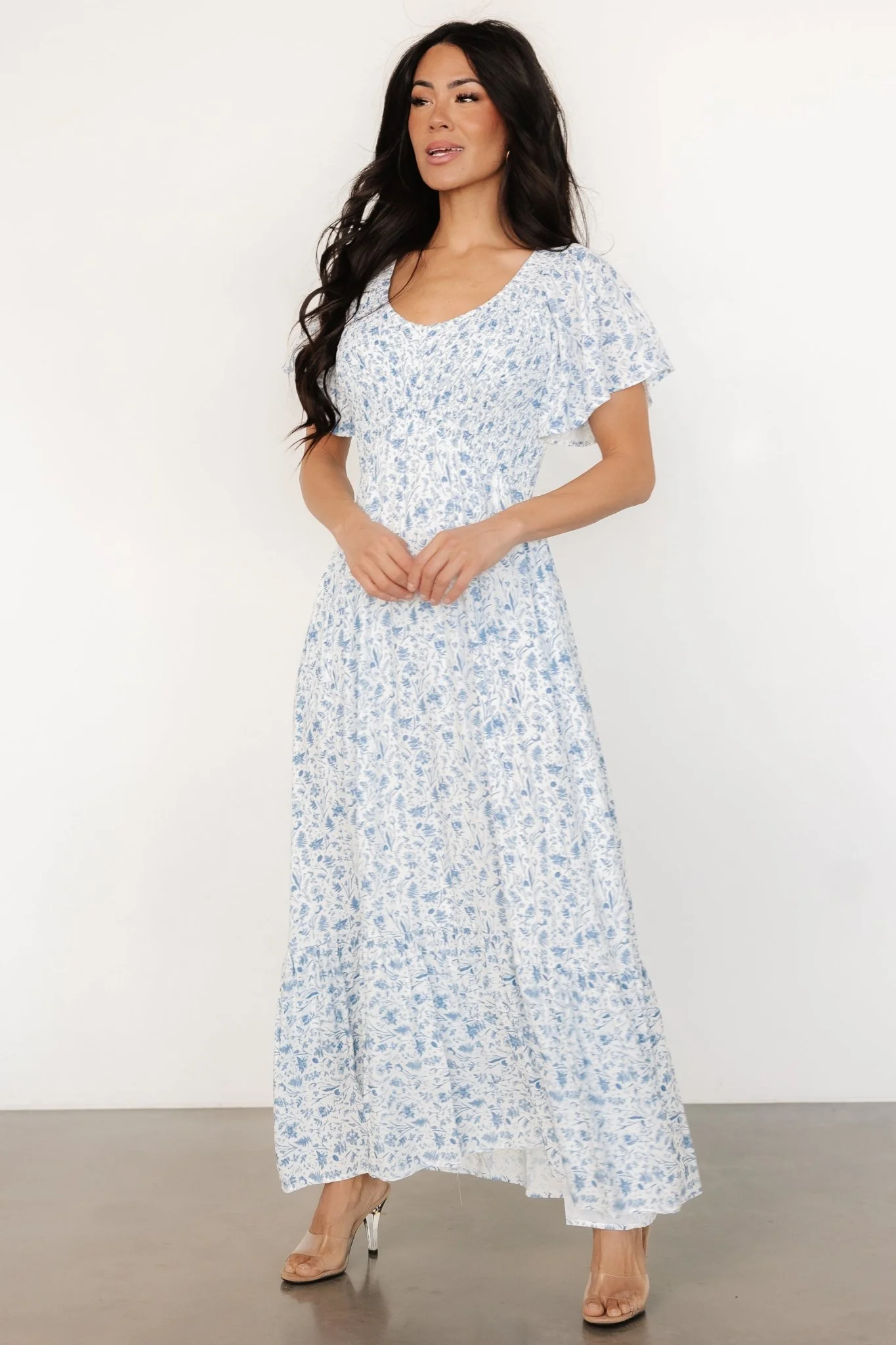 Joanie Smocked Dress | White + Blue Floral - luluinthesky