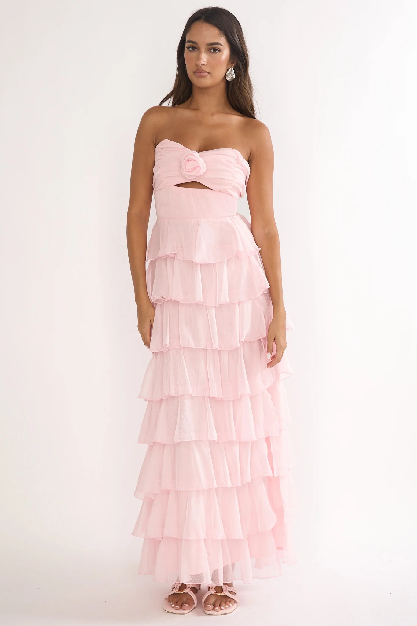 Janelia Layered Frill Maxi Dress Pink - luluinthesky