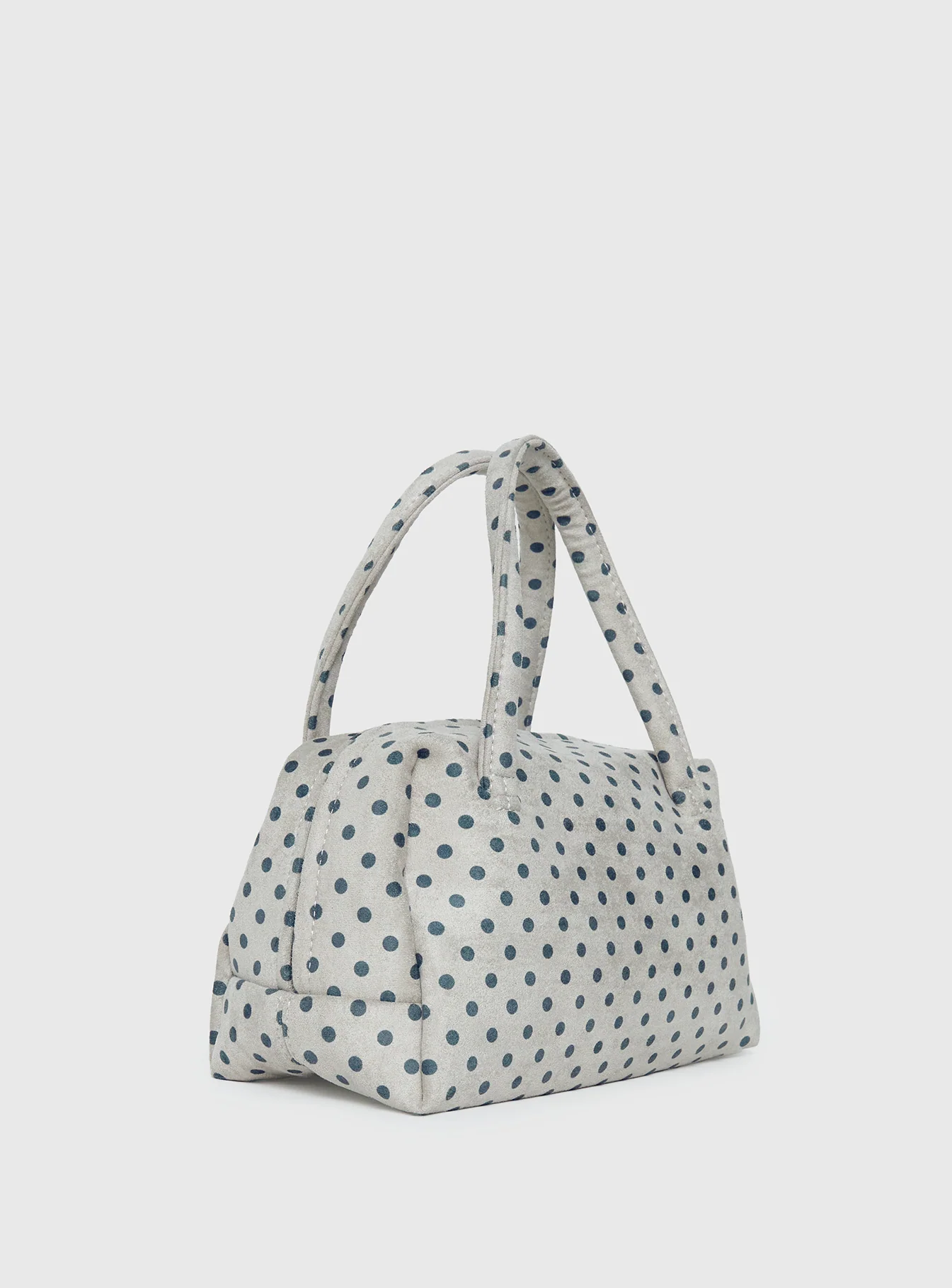 Luellah Faux Suede Boston Bag White / Grey Polka Dot