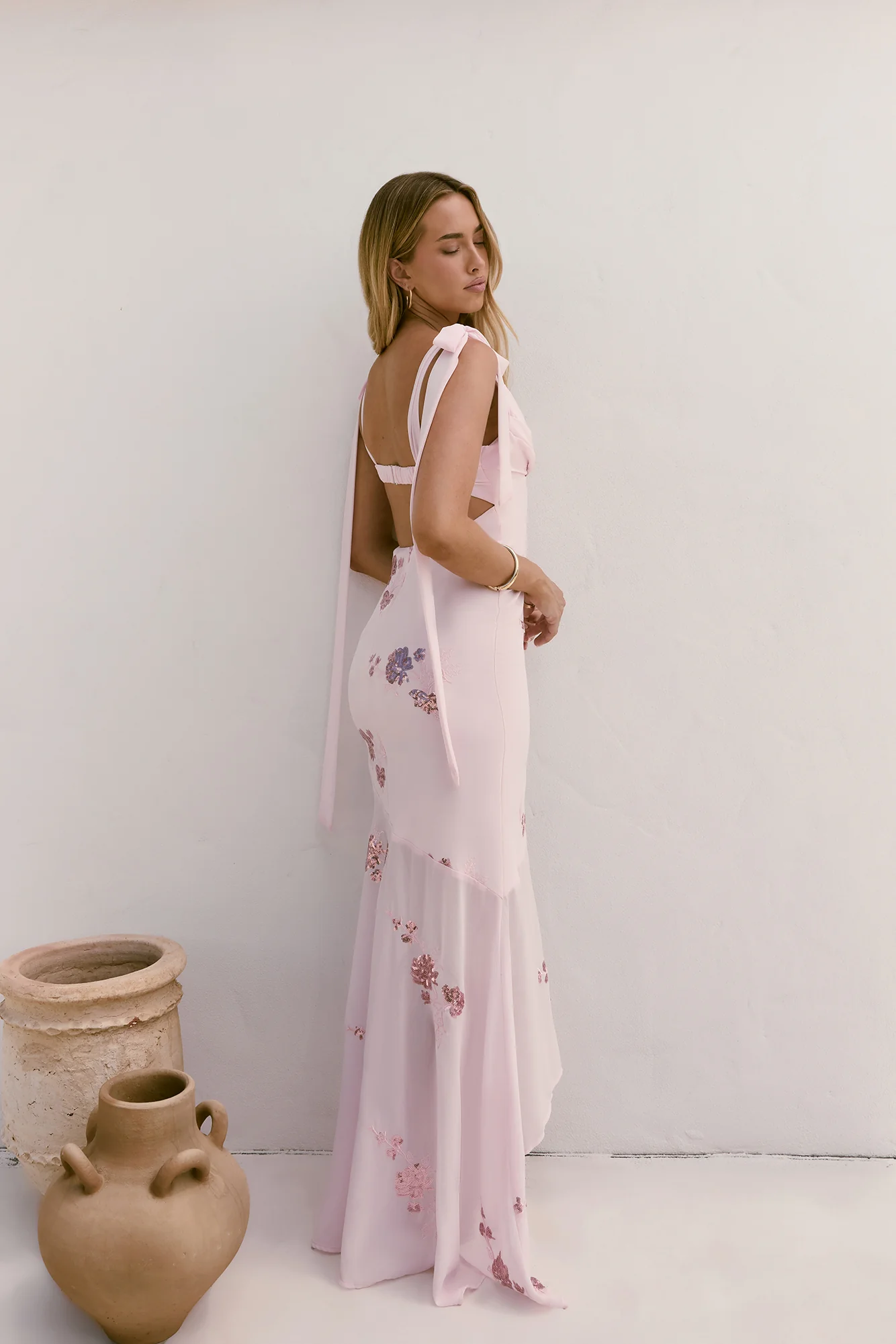 Shining Blooms Sequin Maxi Dress Pink
