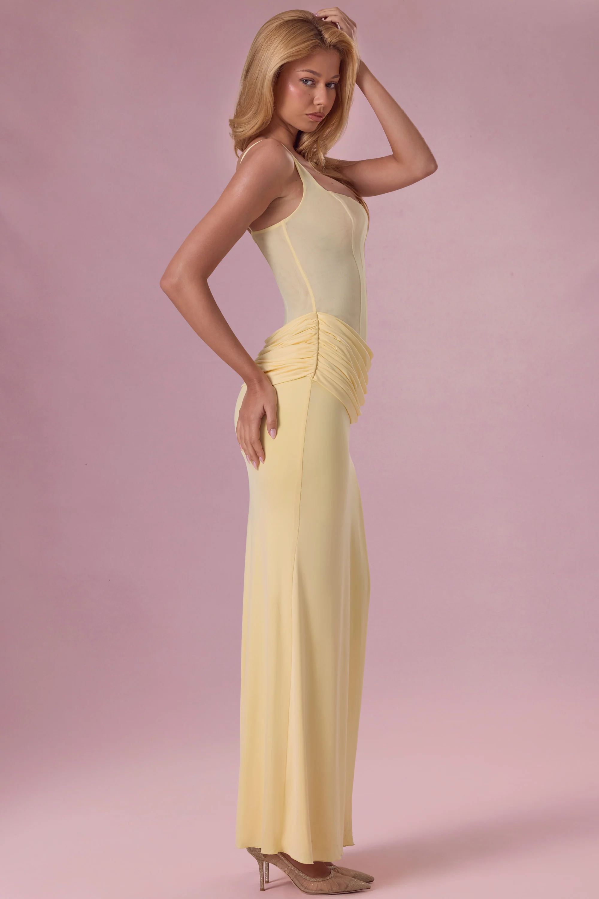 Mesh Draped Bridesmaid Dress in Butter