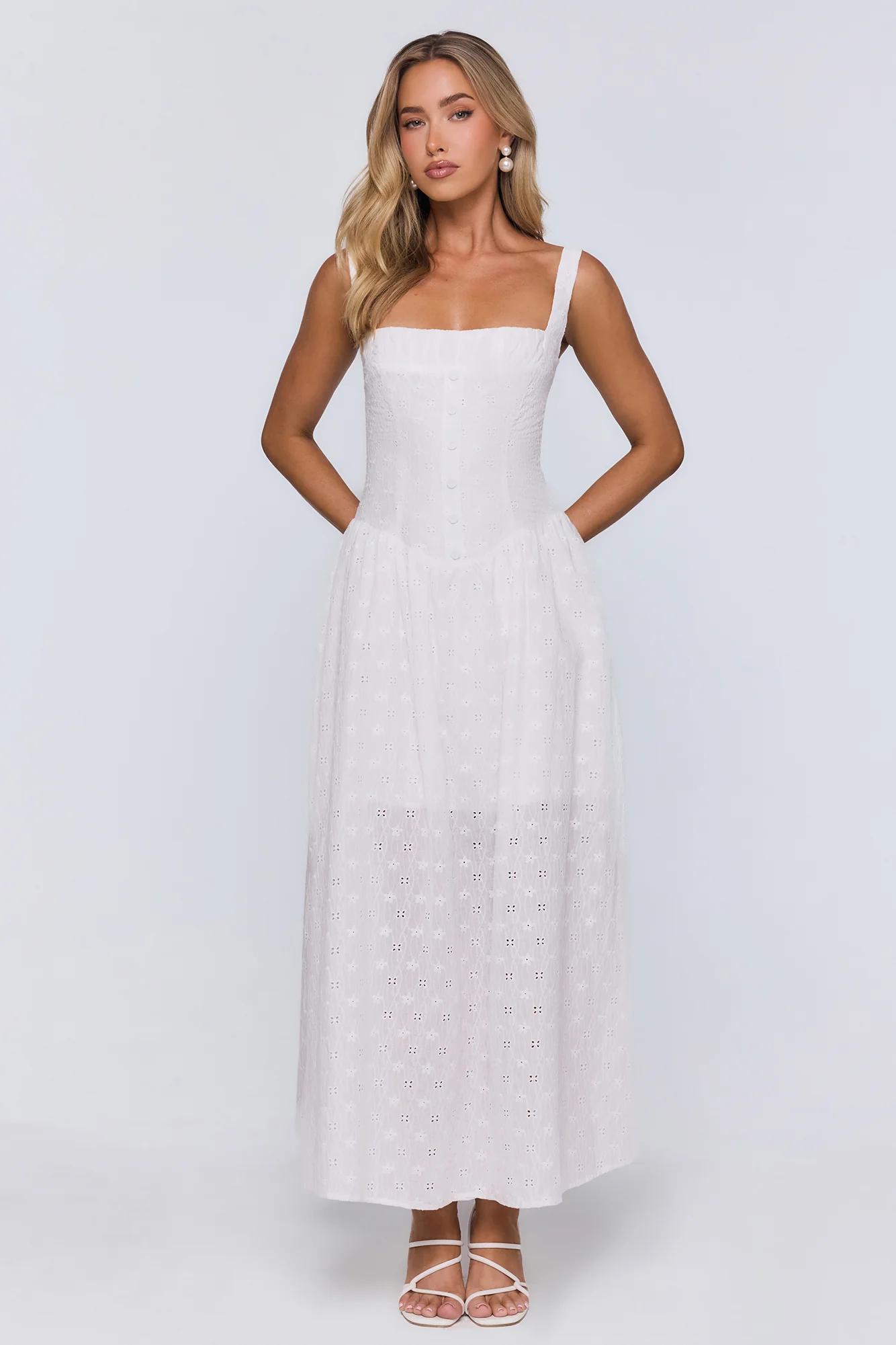 Whispered Style Embroidered Maxi Dress White