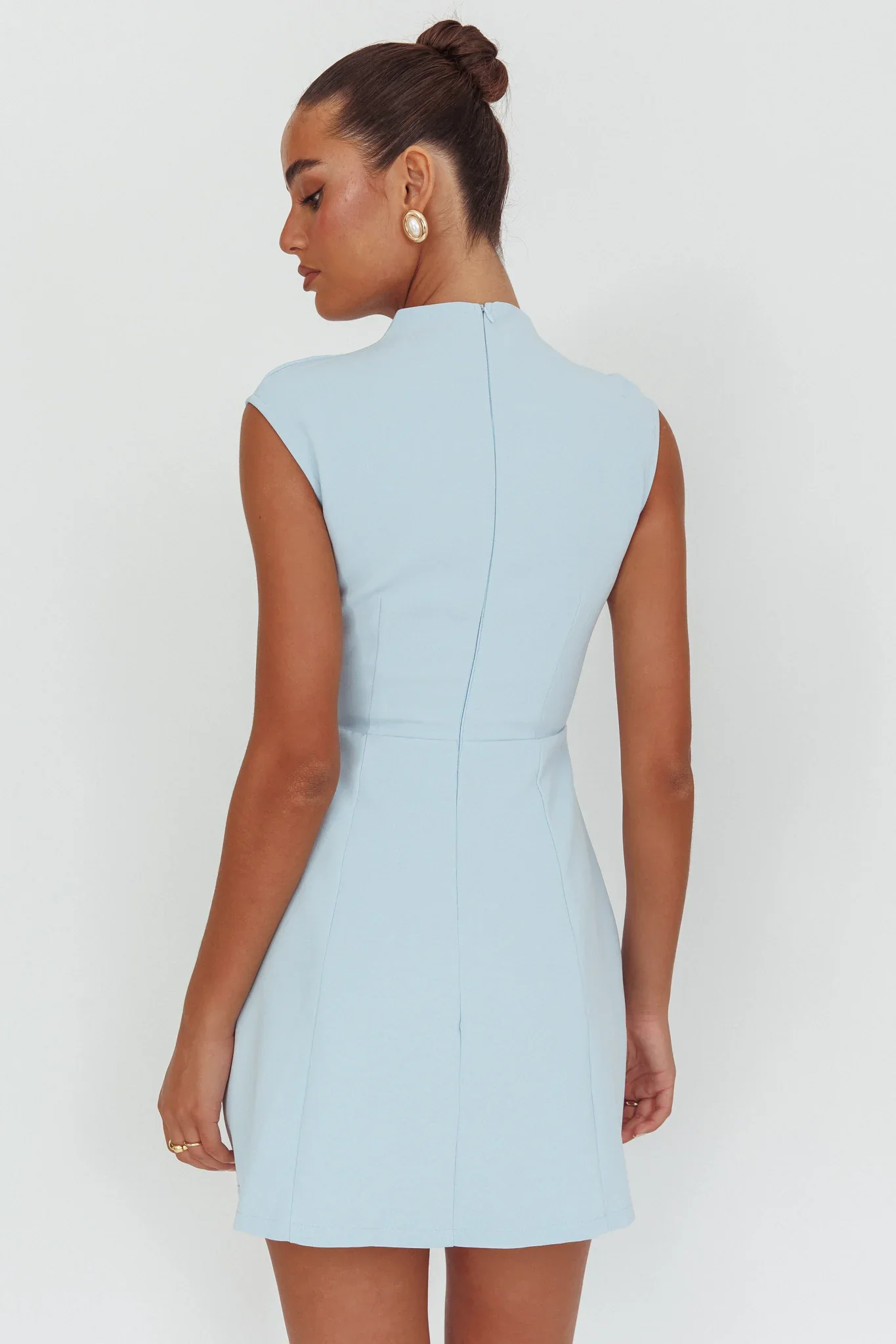 Thandi Pleat Shoulder Faux Pocket Mini Dress Steel Blue