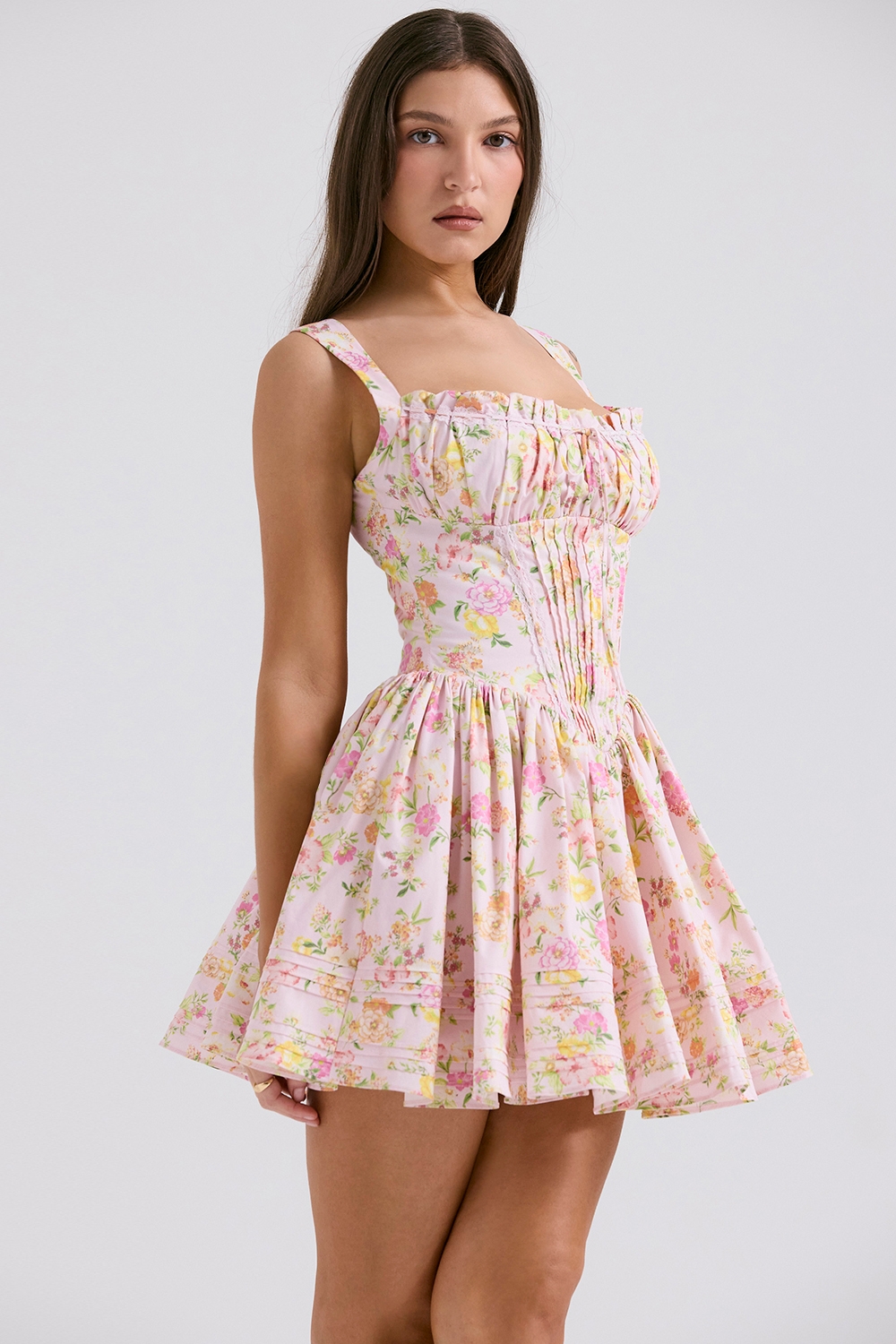 Pink Meadow Print Cotton Mini Dress