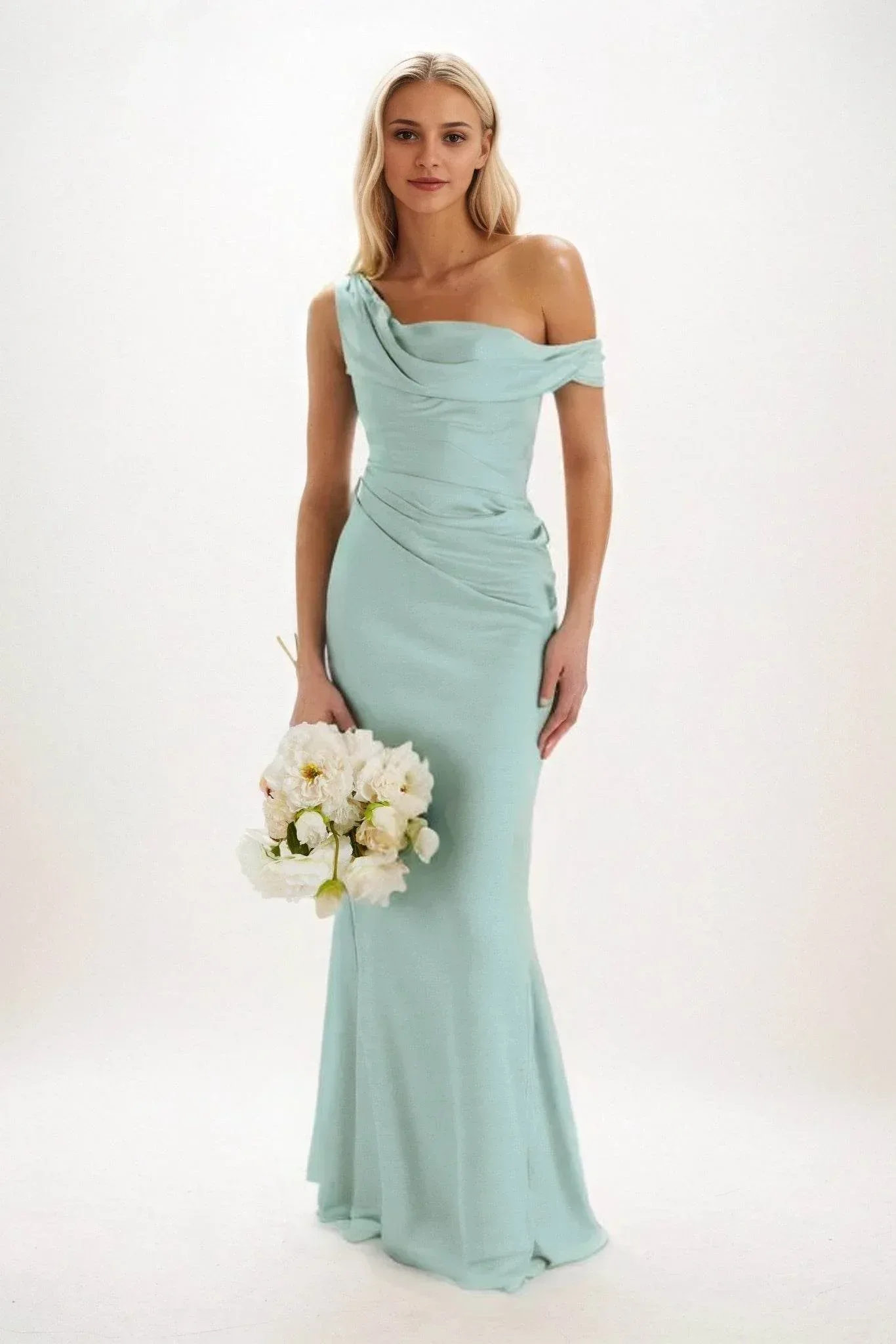 Sheath-Column Maxi Luxe Satin Bridesmaid Dress CB0815