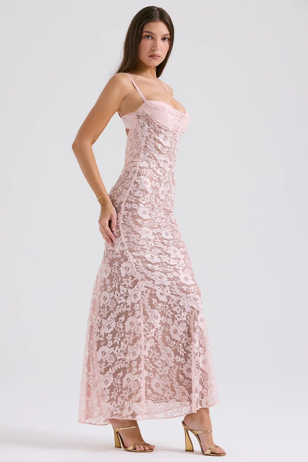 rose pink lace godet gown - luluinthesky