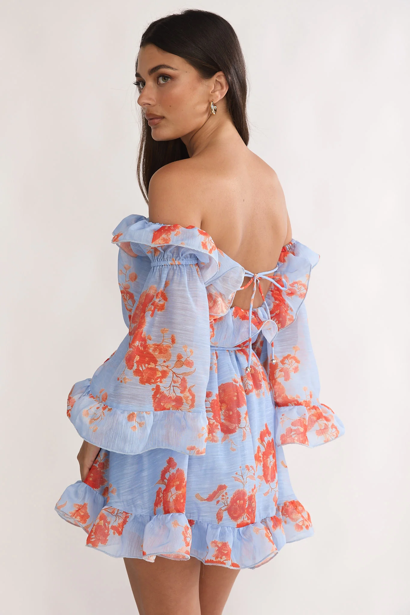 Telora Off-Shoulder Ruffle Mini Dress Floral Blue - luluinthesky