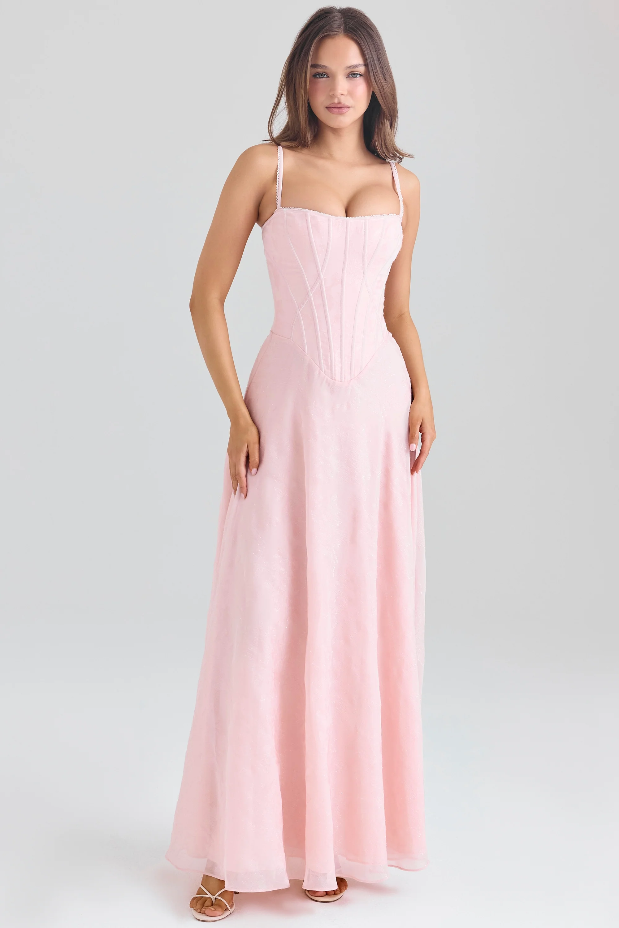 Blush Pink Lurex Chiffon Maxi Dress
