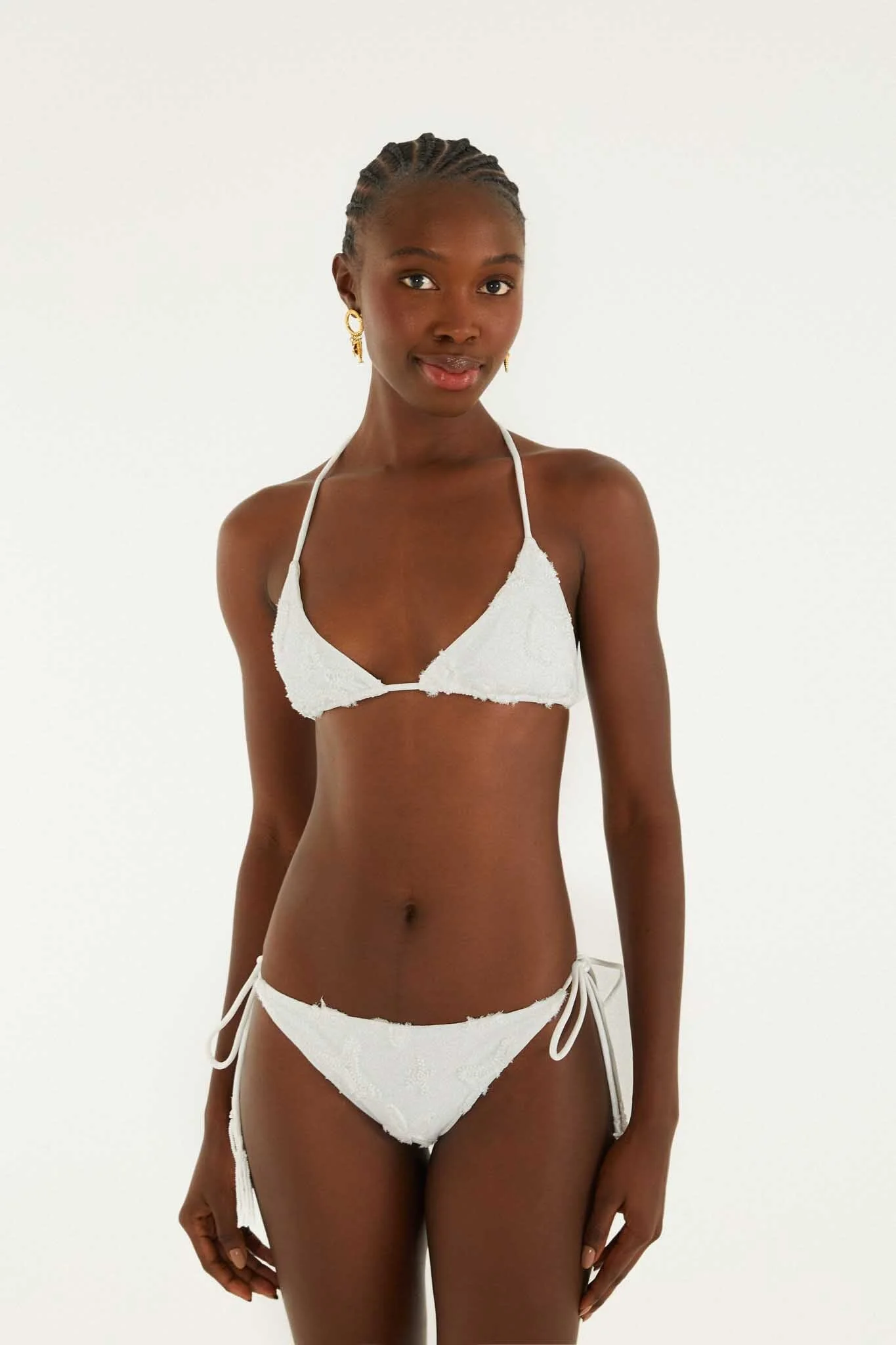 White Beaded Side Ties Full Bikini Bottom