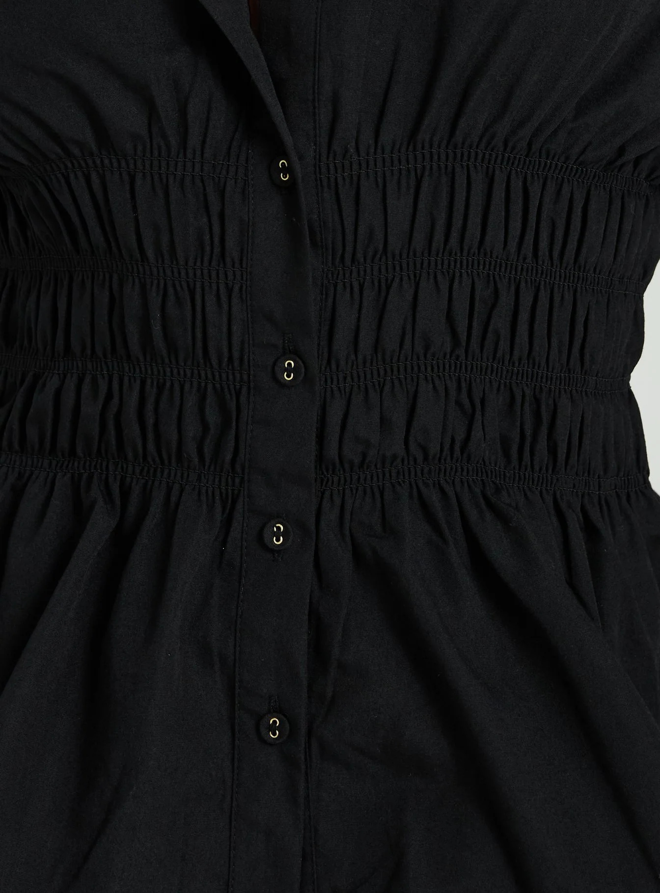 As You Are Shirred Button Up Top Black