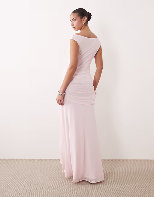 scoop neck asymetric hem maxi dress in pink
