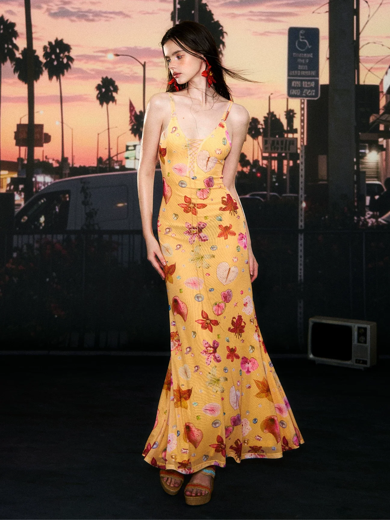 Lace-Up Mesh Mermaid Dress