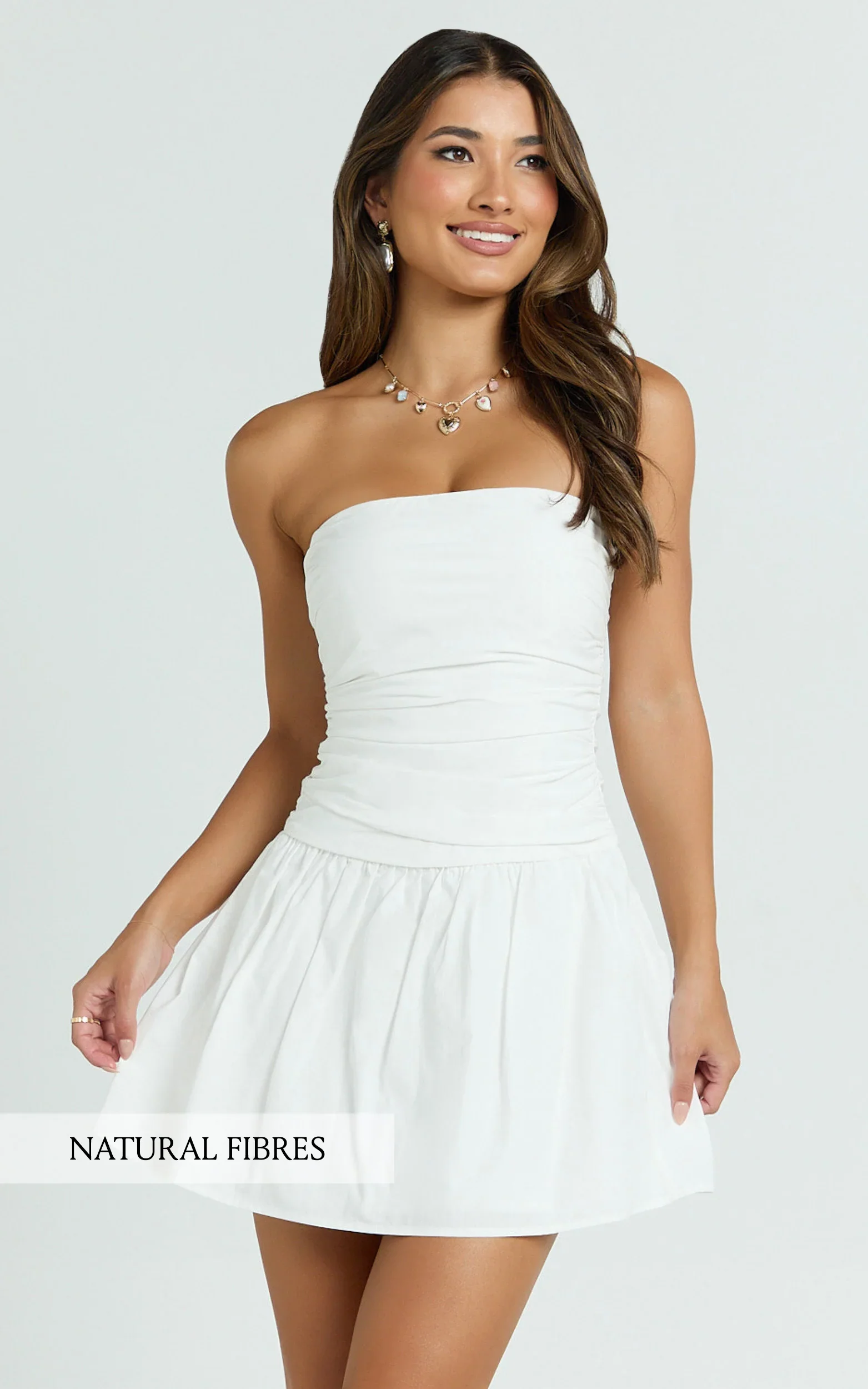 Donatella Mini Dress - Strapless Drop Waist Dress in White