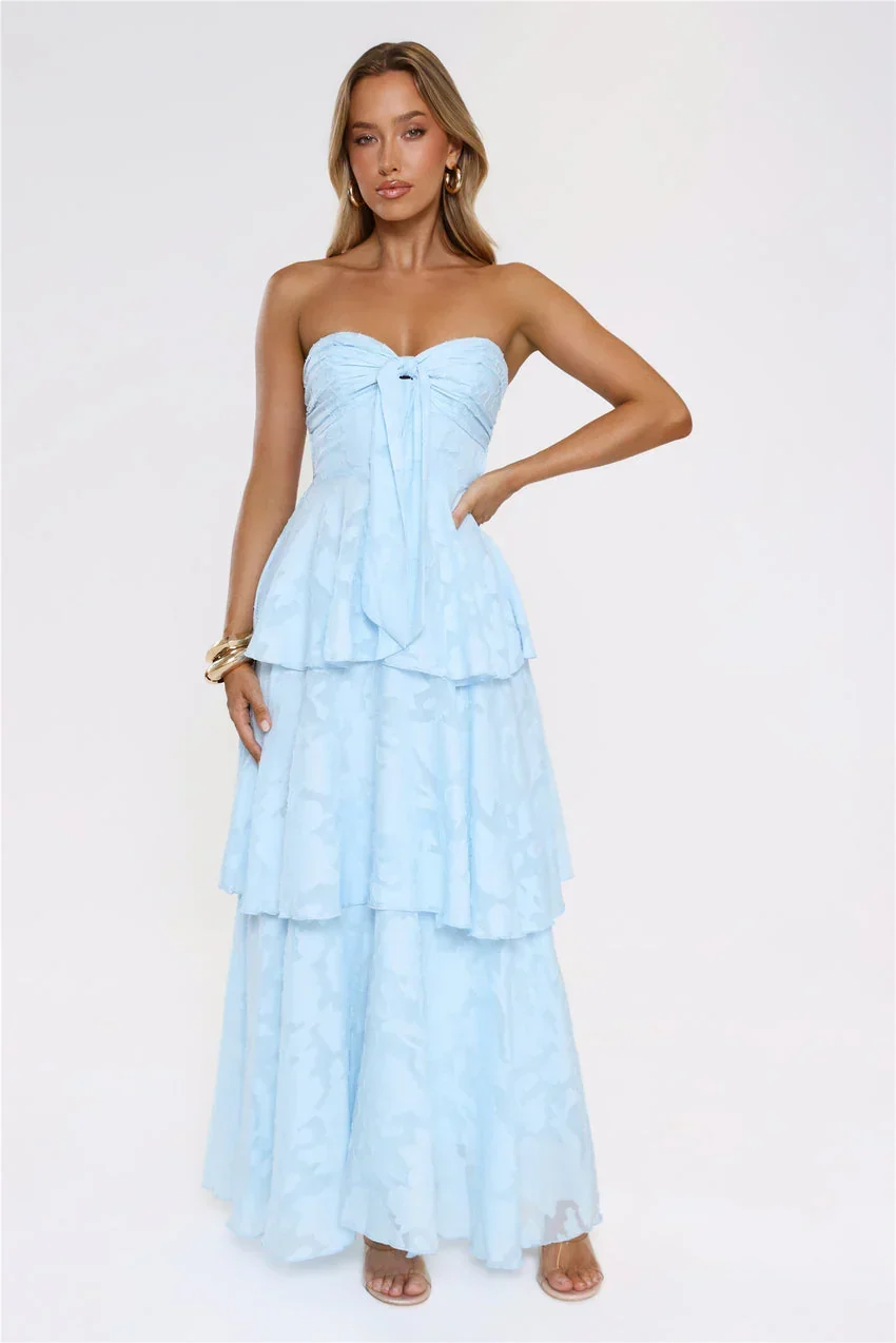 Frost Flare Strapless Maxi Dress Blue - luluinthesky