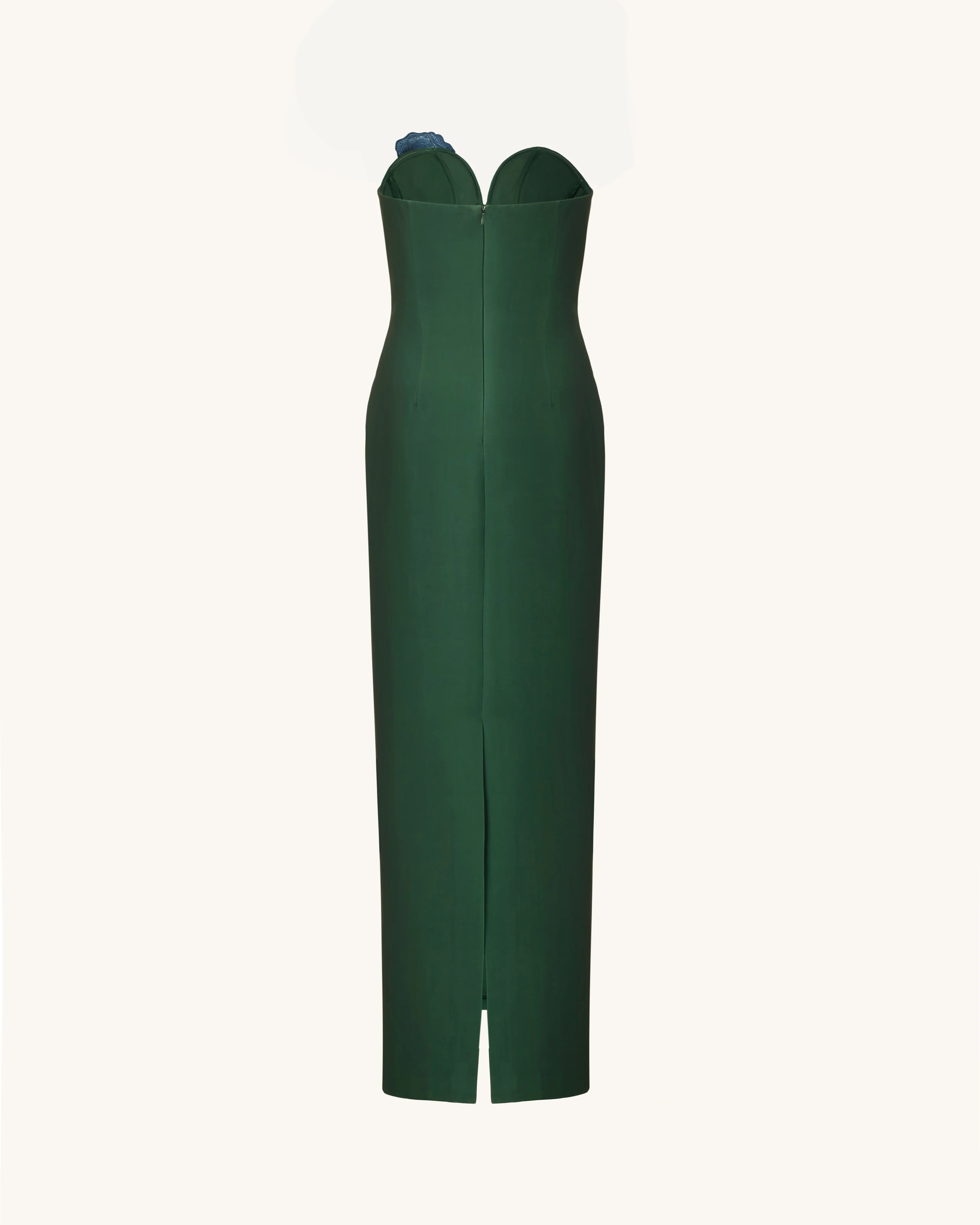 Iris Embroidered Notch Neck Strapless Maxi Dress - Emerald Green - FASHION NOB