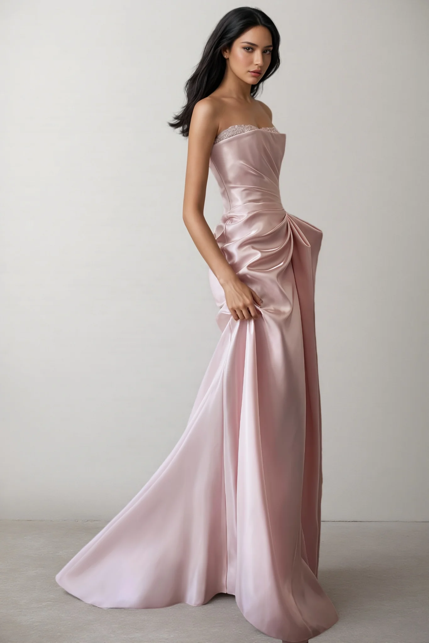 Lyriclr Pink Rhinestone Strapless Maxi Dress