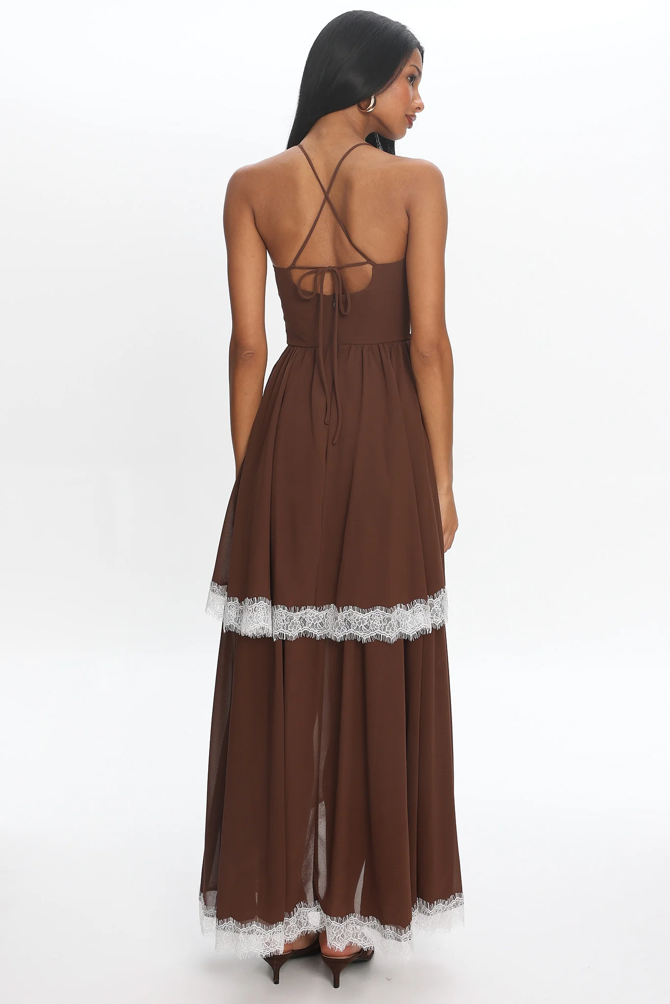 Sunrise on Sunset Lace Trim Maxi Dress Chocolate - luluinthesky