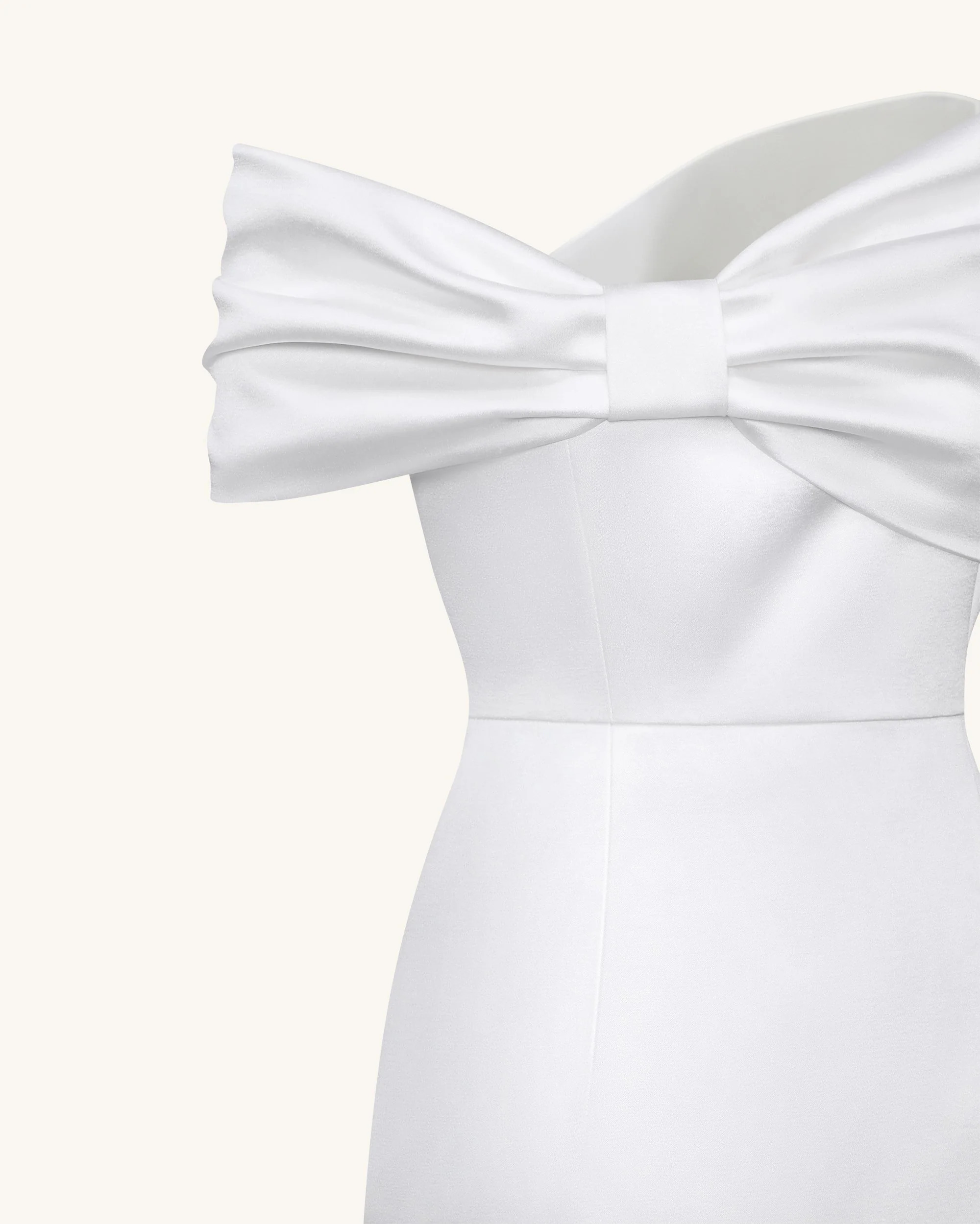 Satin Asymmetric Bow Maxi Dress - White - FASHION NOB