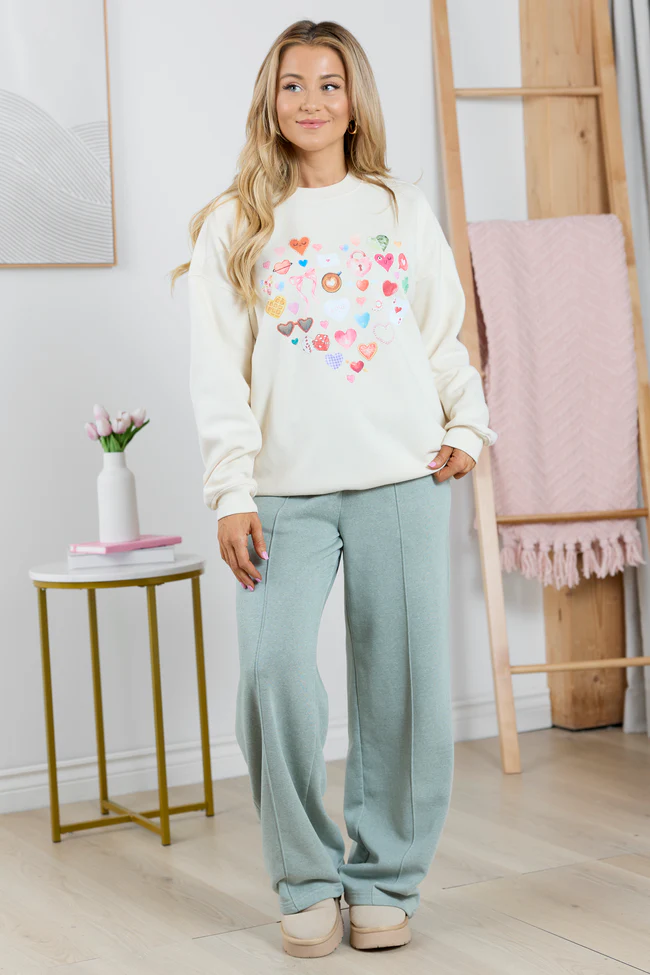 Heart Icons Cream Graphic Sweatshirt