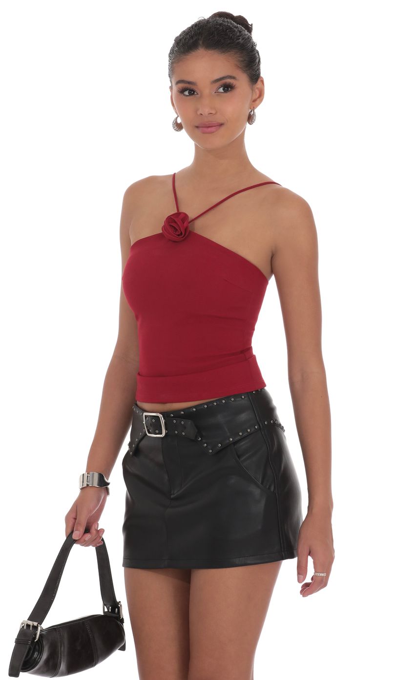 Studded Belt Faux Leather Skirt in Black
