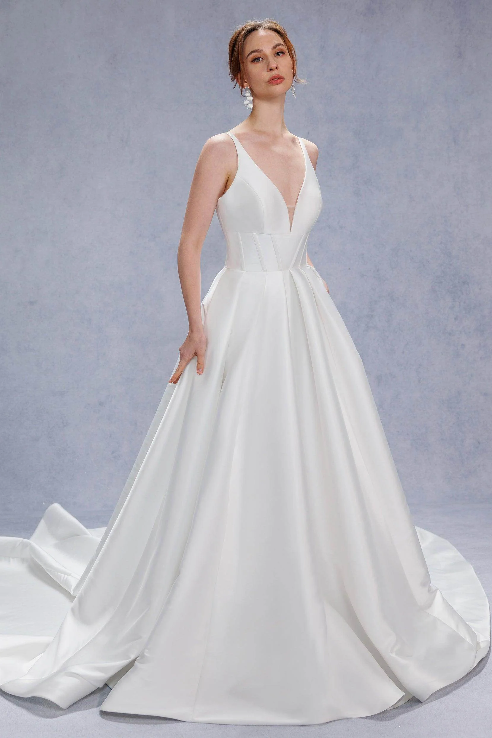 A-Line Court Train Mikado Wedding Dress CW3534
