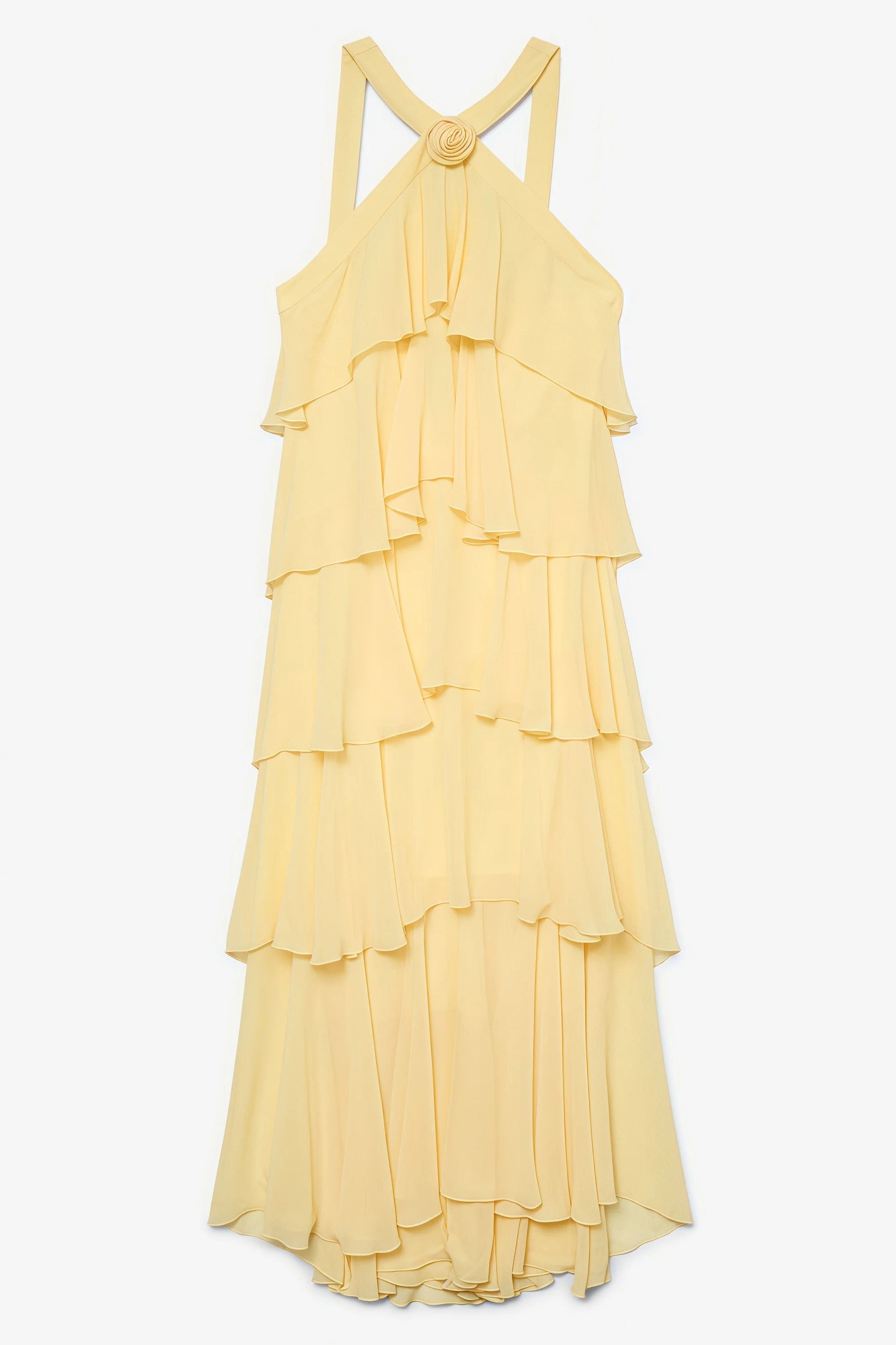 Kairot Yellow Backless 3D Flower Maxi Dress