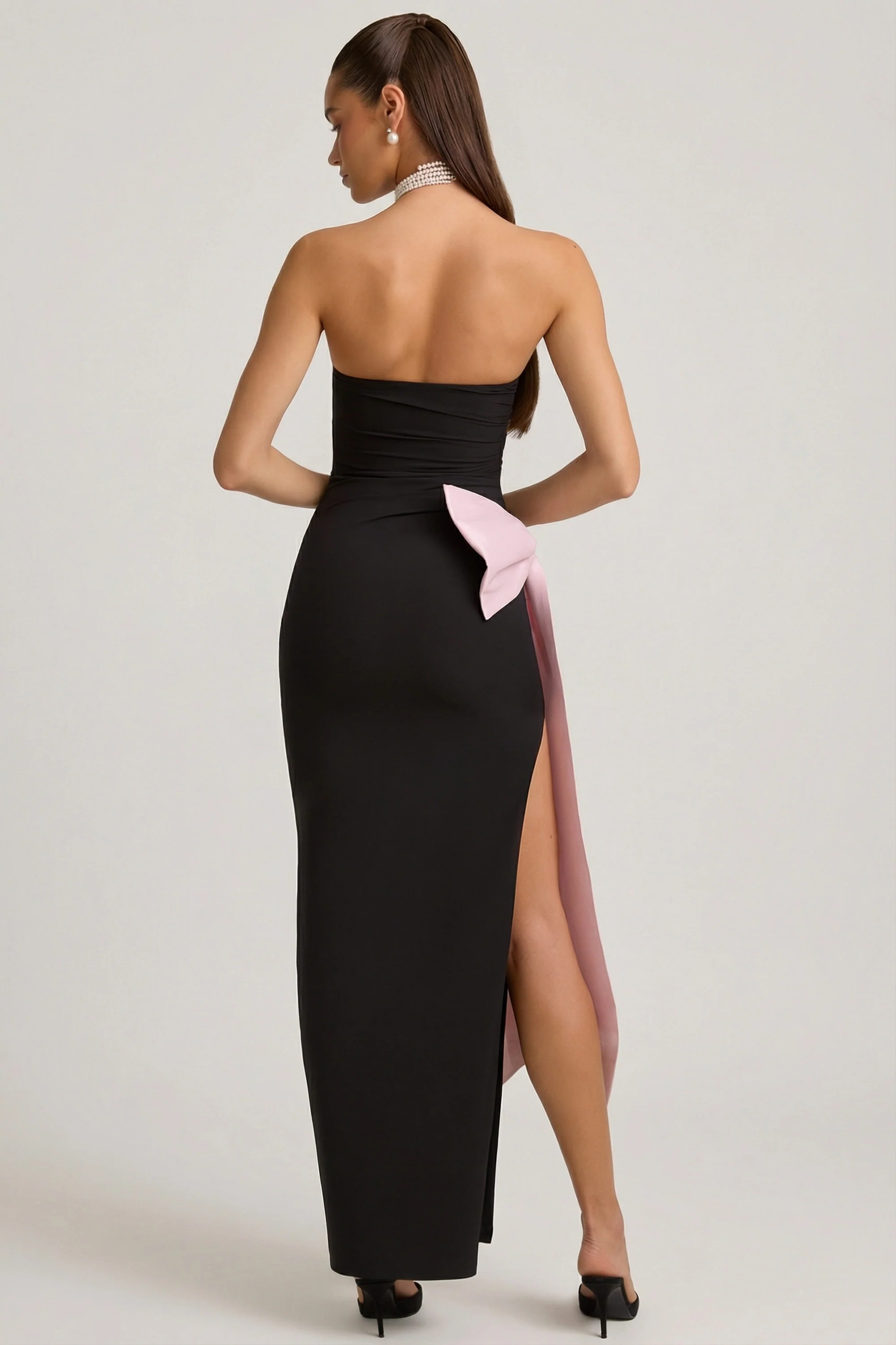 Strapless Bow-Detail Maxi Dress in Black