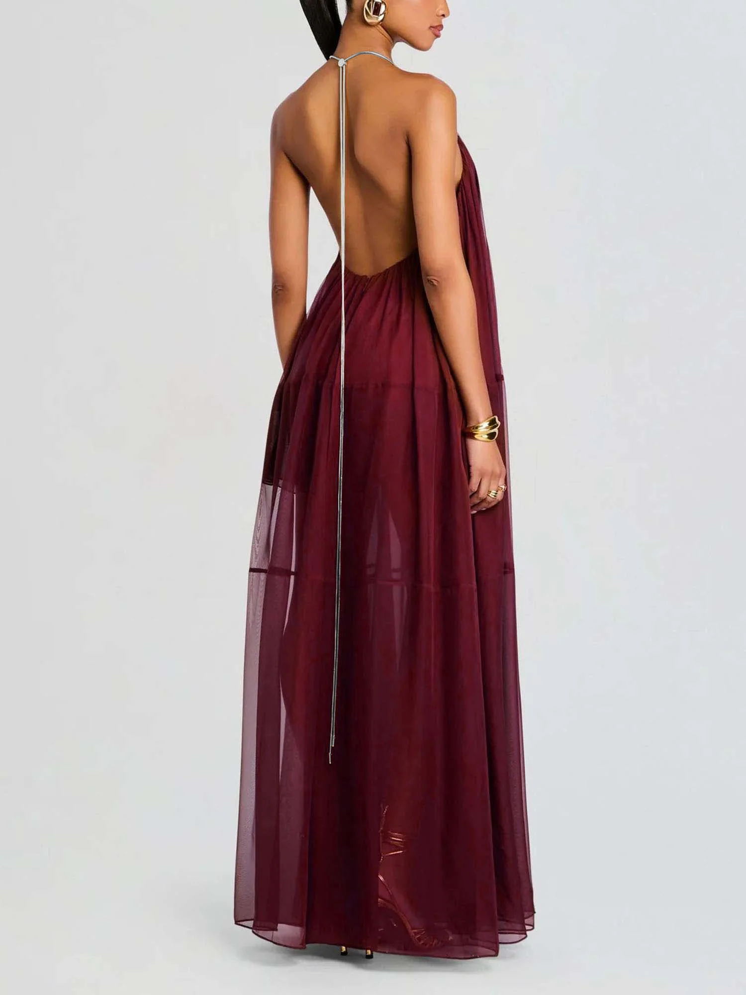 Sheer Draped Maxi Dress