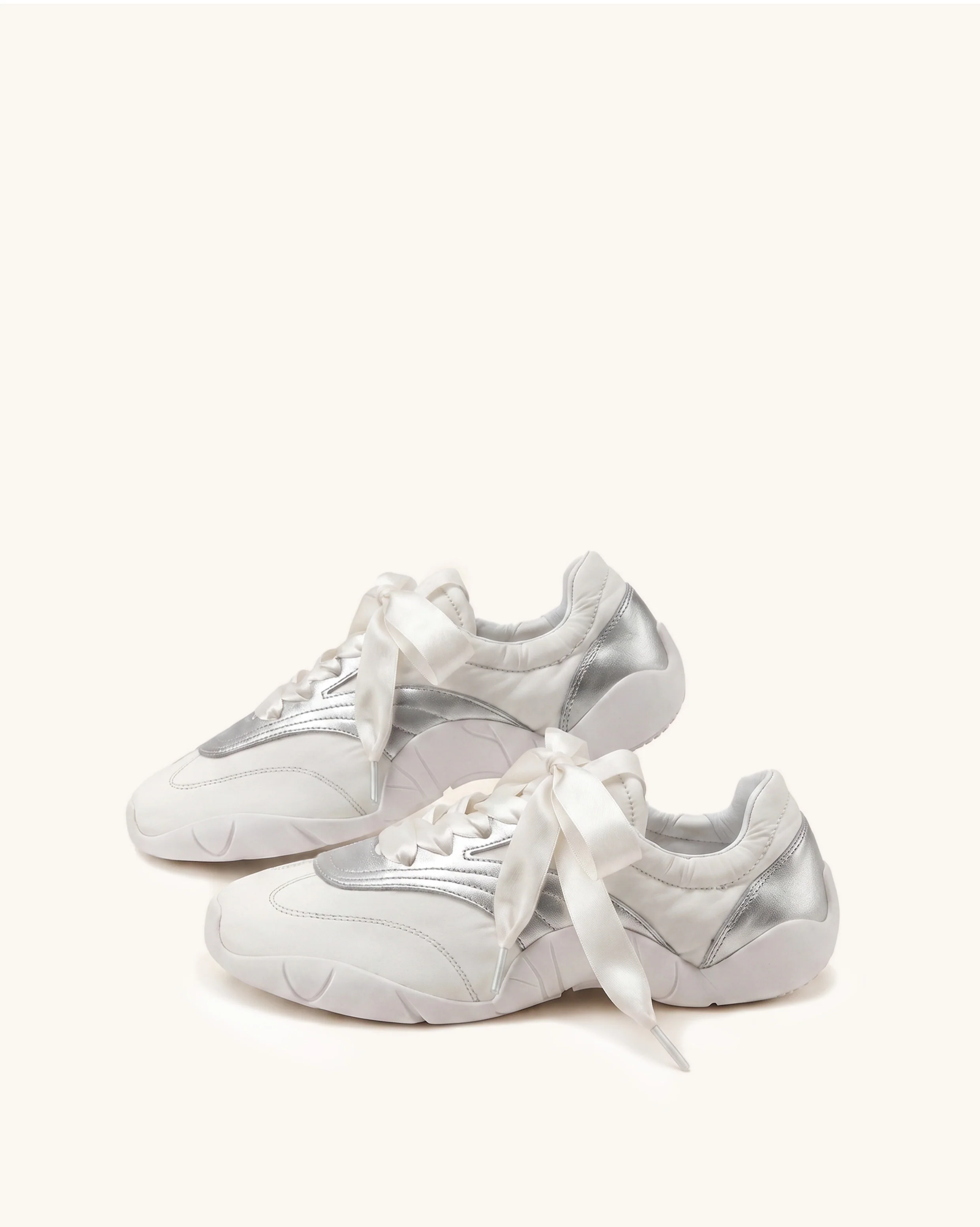 Flavia Ribbon Lace Ballerina Sneakers - White Silver