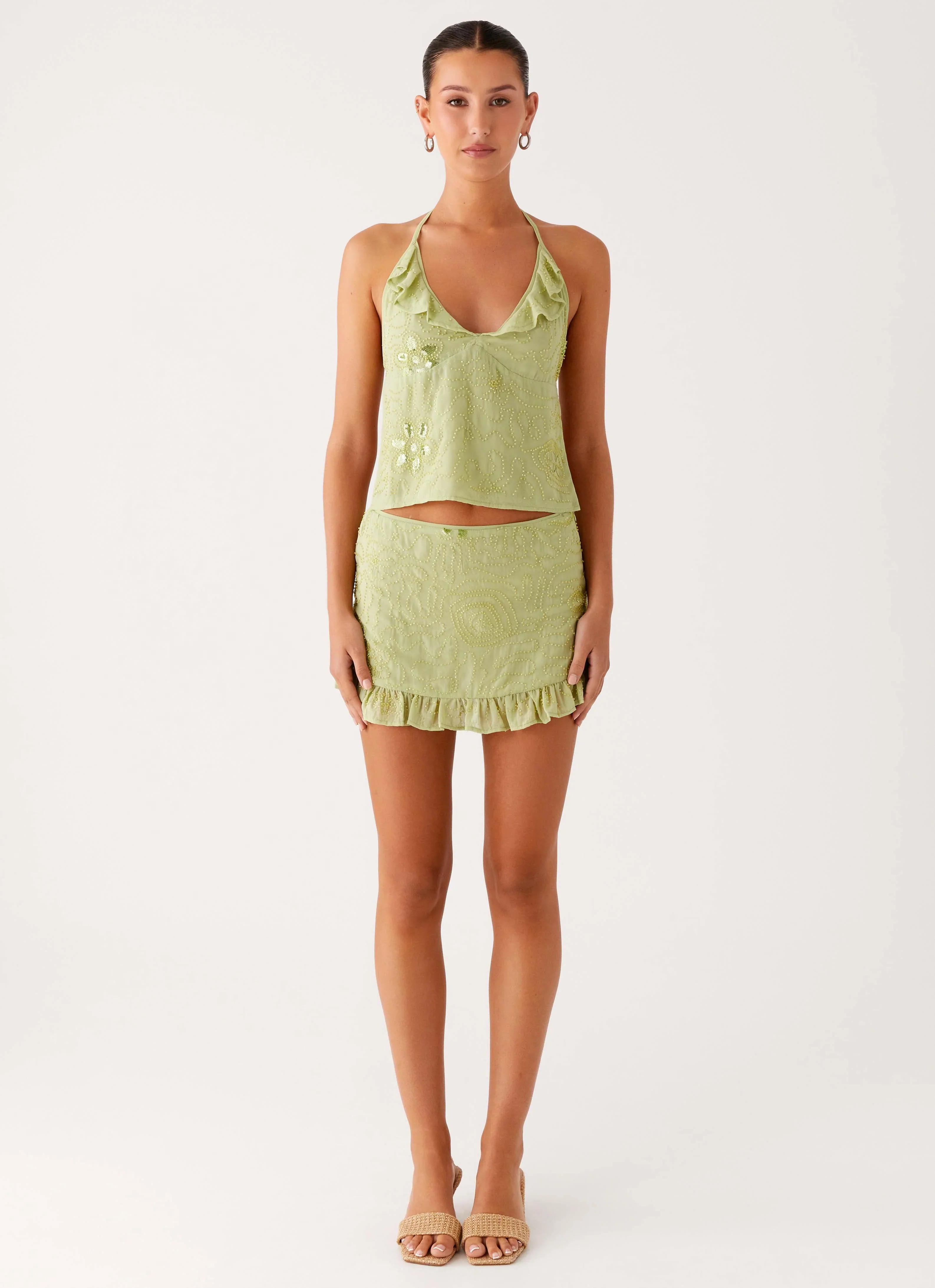 Savoir Beaded Halter Top - Mint