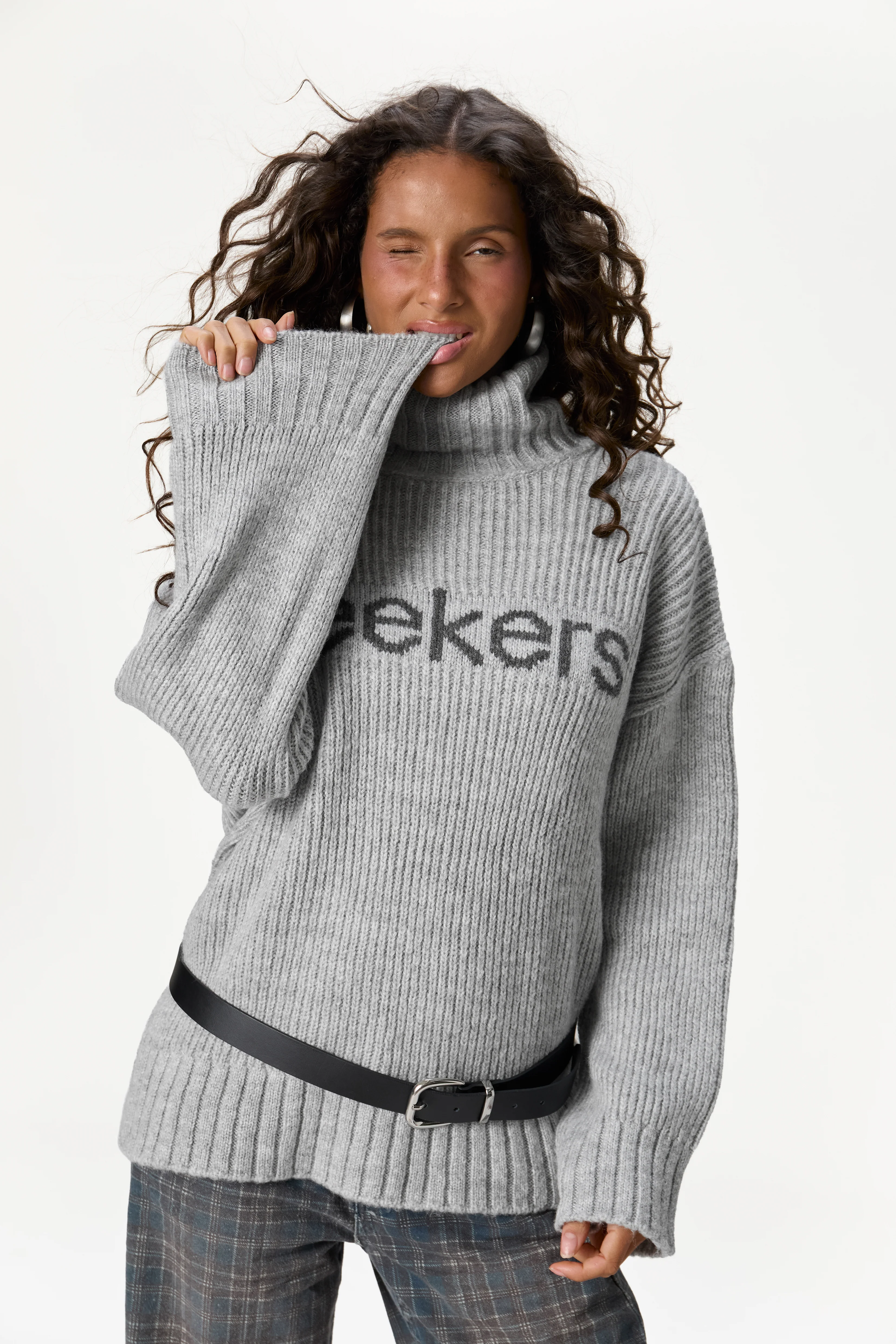 Misty Roll Neck Knit Jumper in Grey