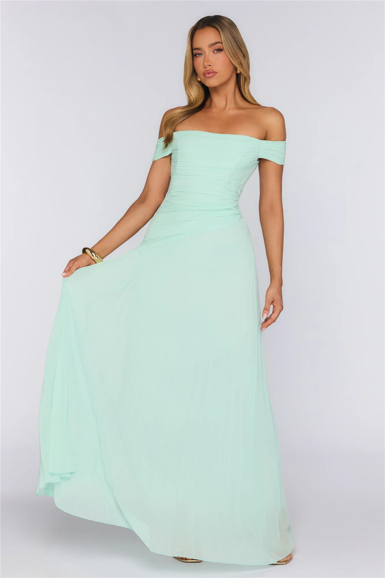 The Look Speaks Off Shoulder Maxi Dress Mint