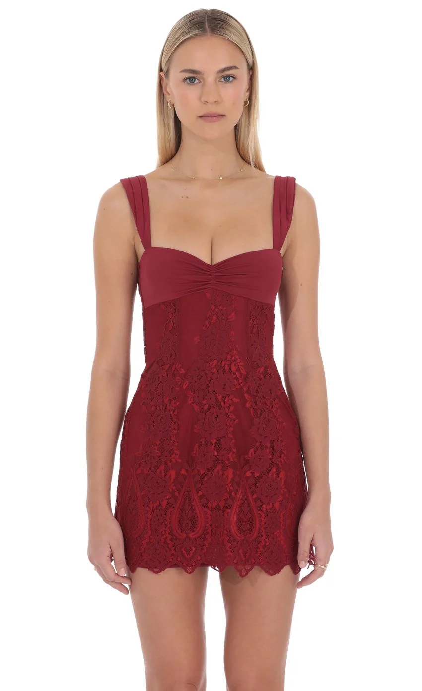 Lace Mini Dress in Red