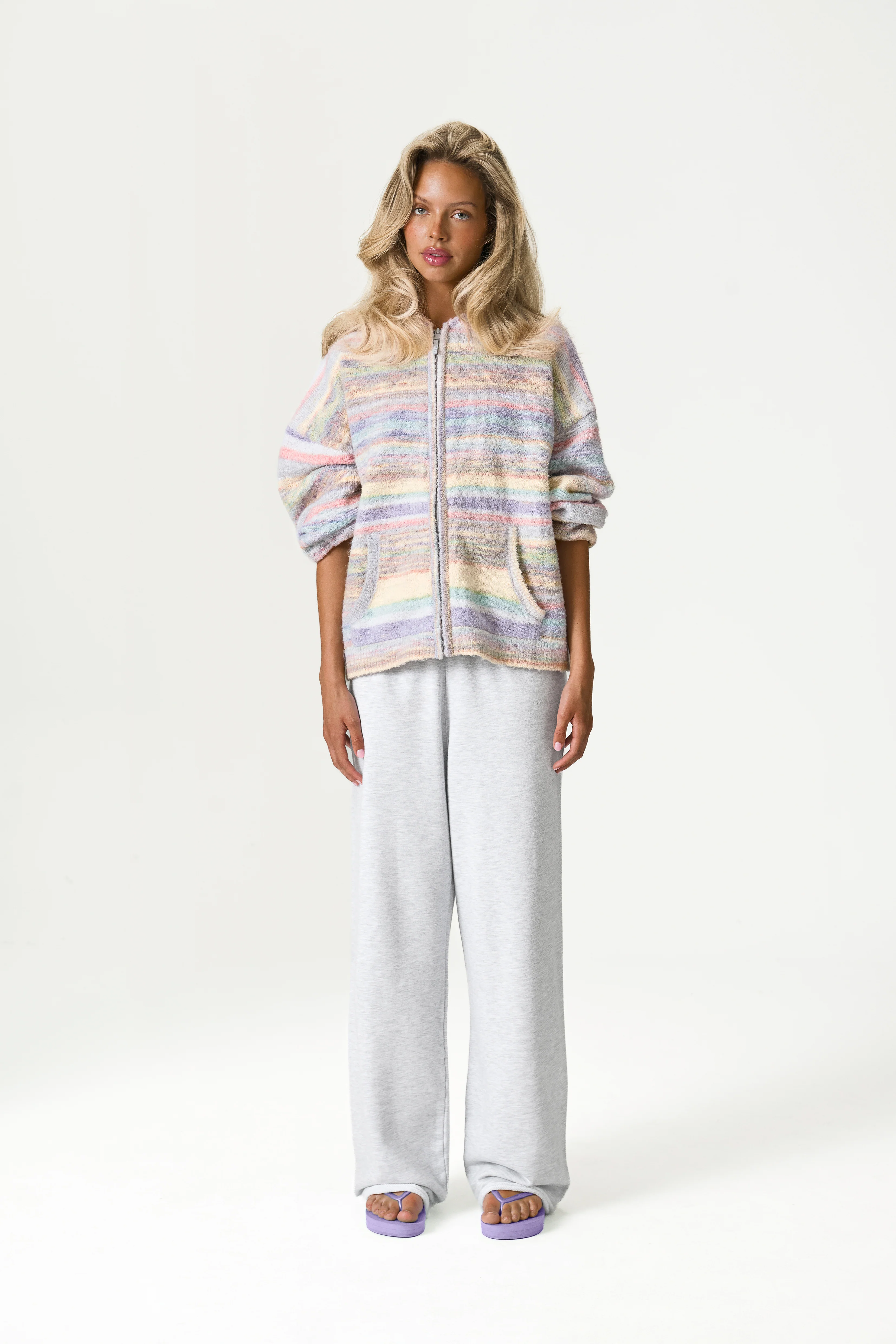 Emmett Knit Zip Up Hoodie in Pastel