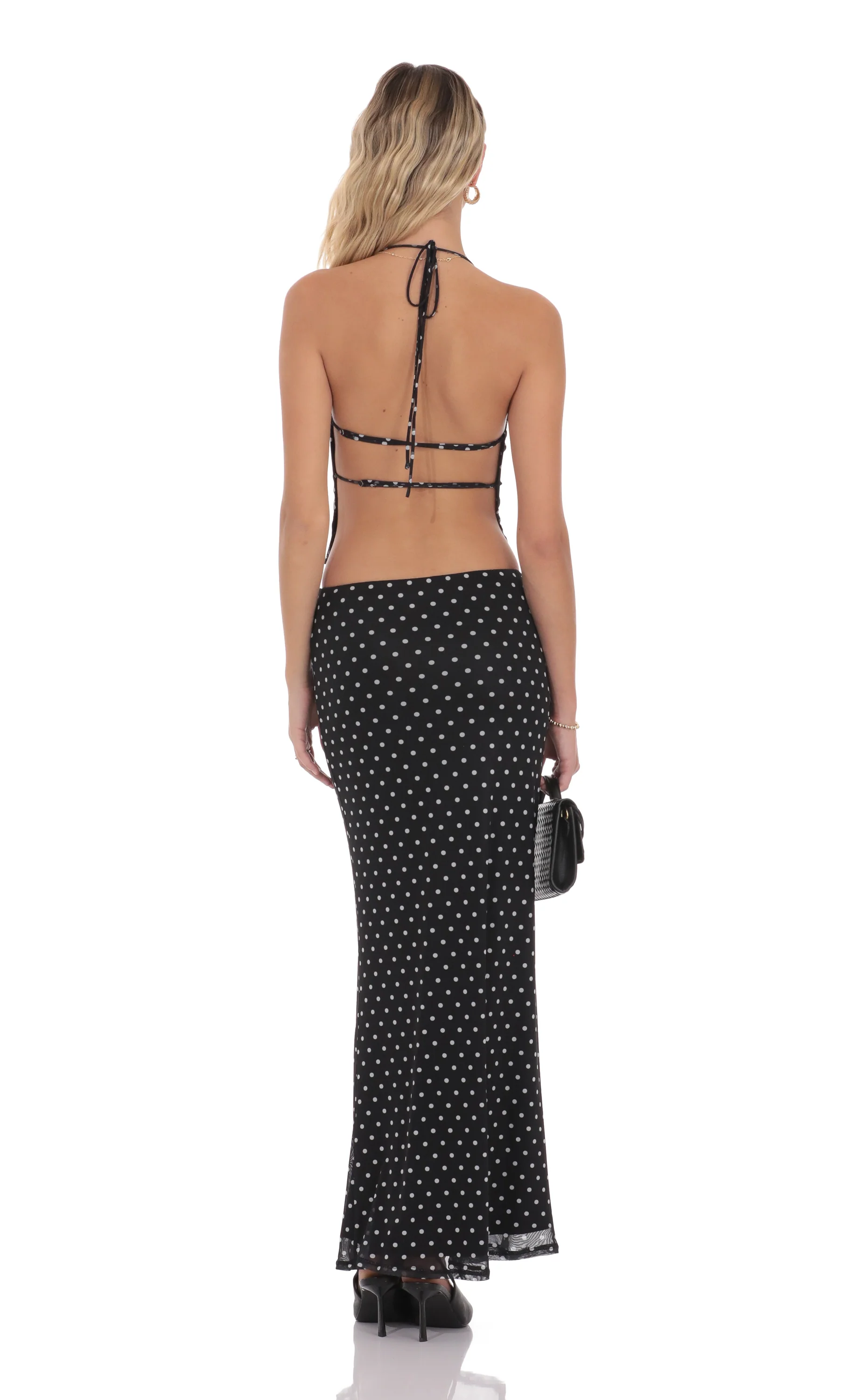 Polka Dot Cowl Neck Two Piece Set in Black