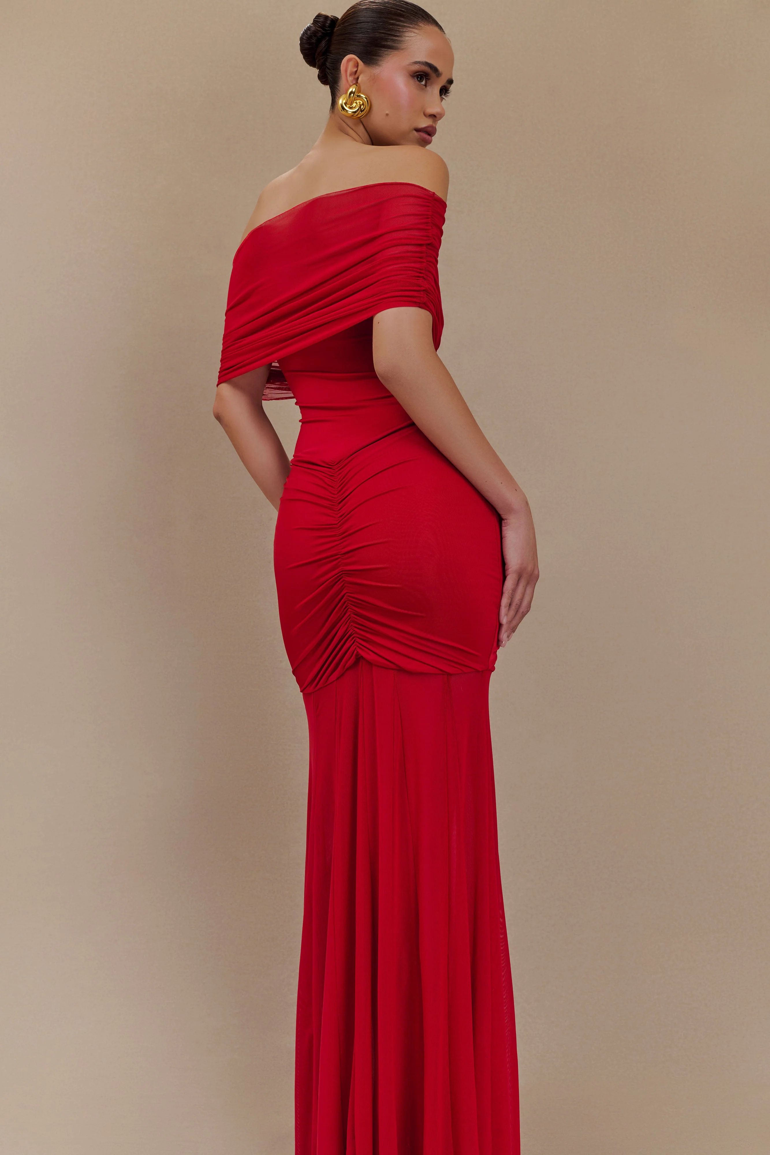 Caspian-Slinky-And-Mesh-Off-Shoulder-Maxi-Dress-Ruby