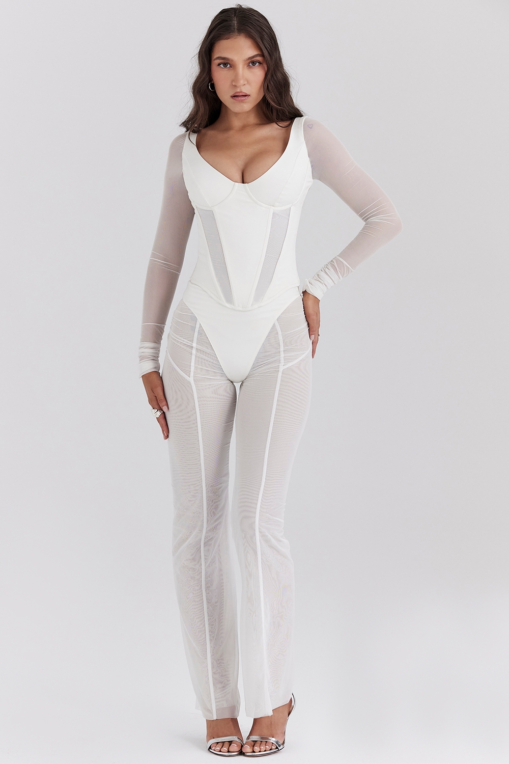 White Mesh High Waist Trousers