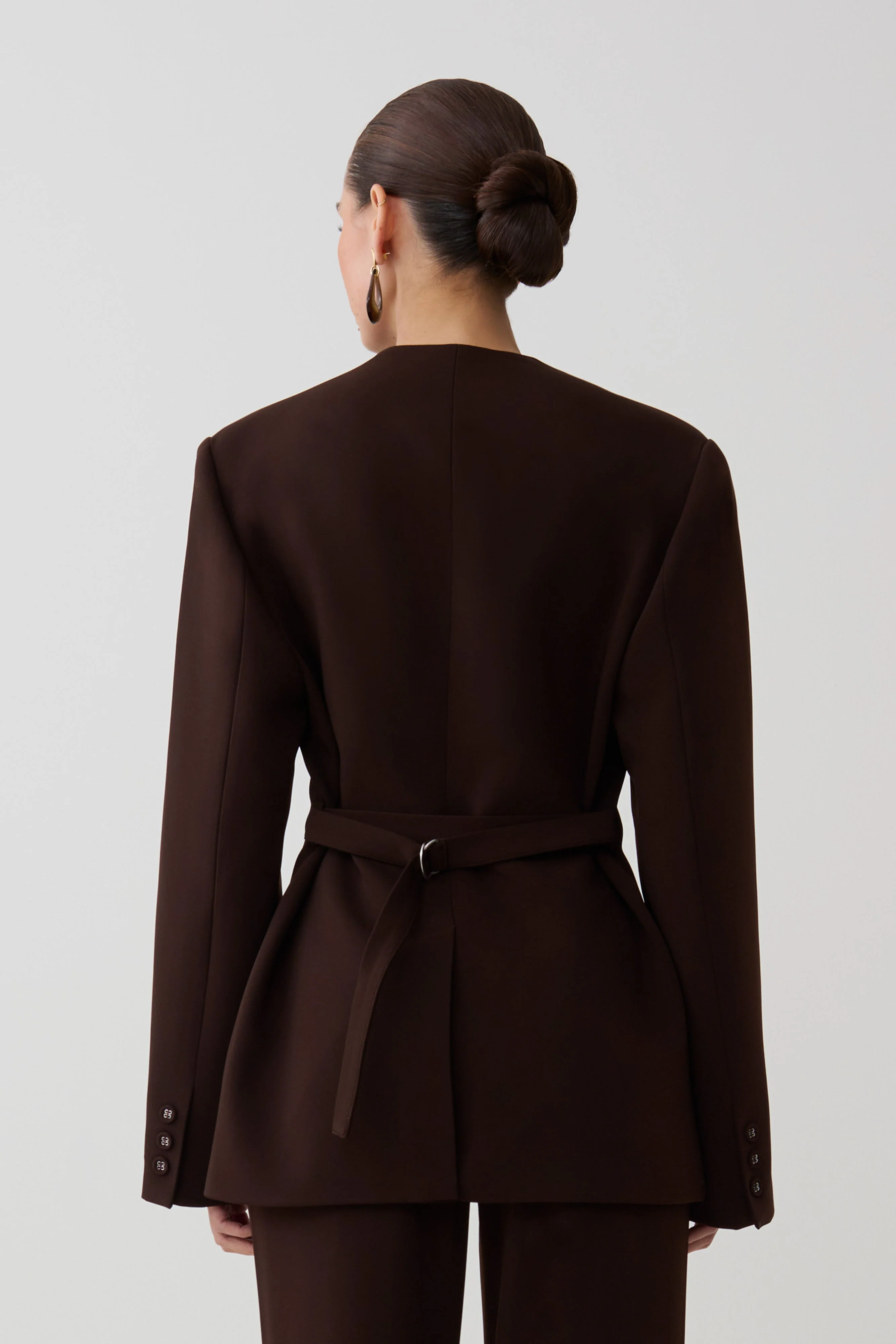Darcie Drop Shoulder Suiting Blazer - Dark Chocolate