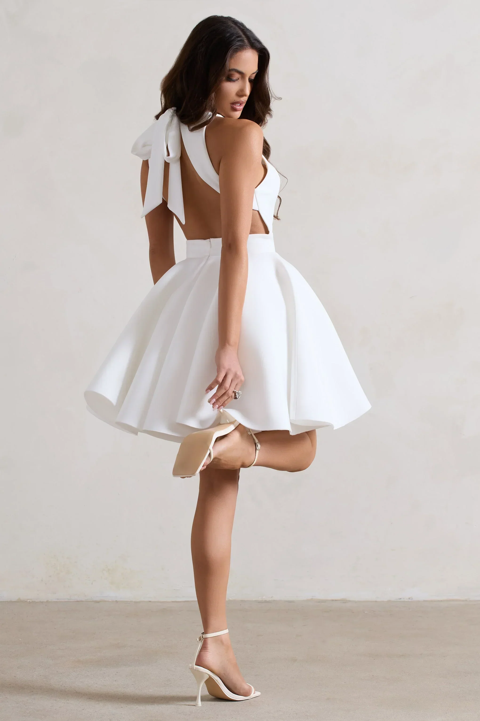 Waverly | White Racer-Neck Sleeveless Skater Mini Dress - luluinthesky