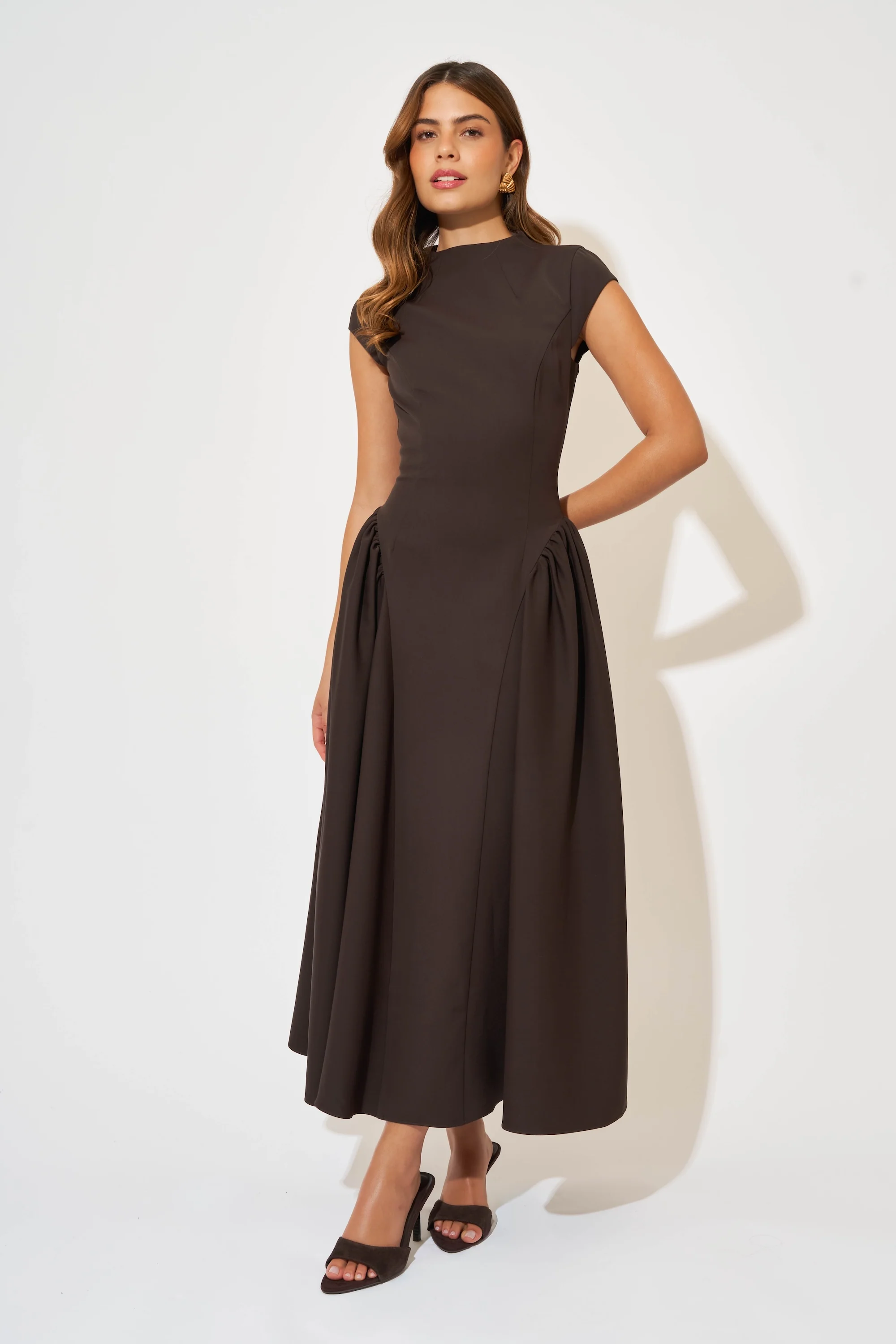 Cap Sleeve Gathered Midi Dress