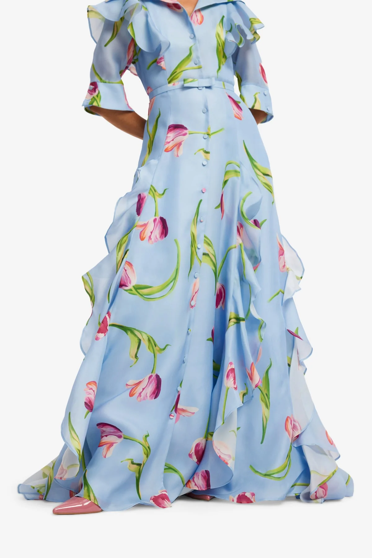 Isabella Silk Gown - Tulip Print in Blue