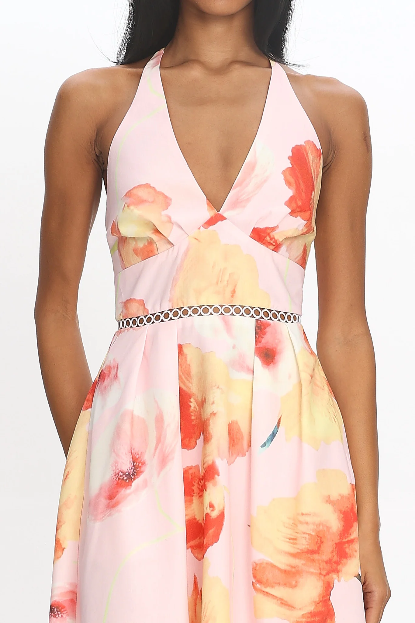 Ellin Tied Back Halter Maxi Dress Light Pink - luluinthesky
