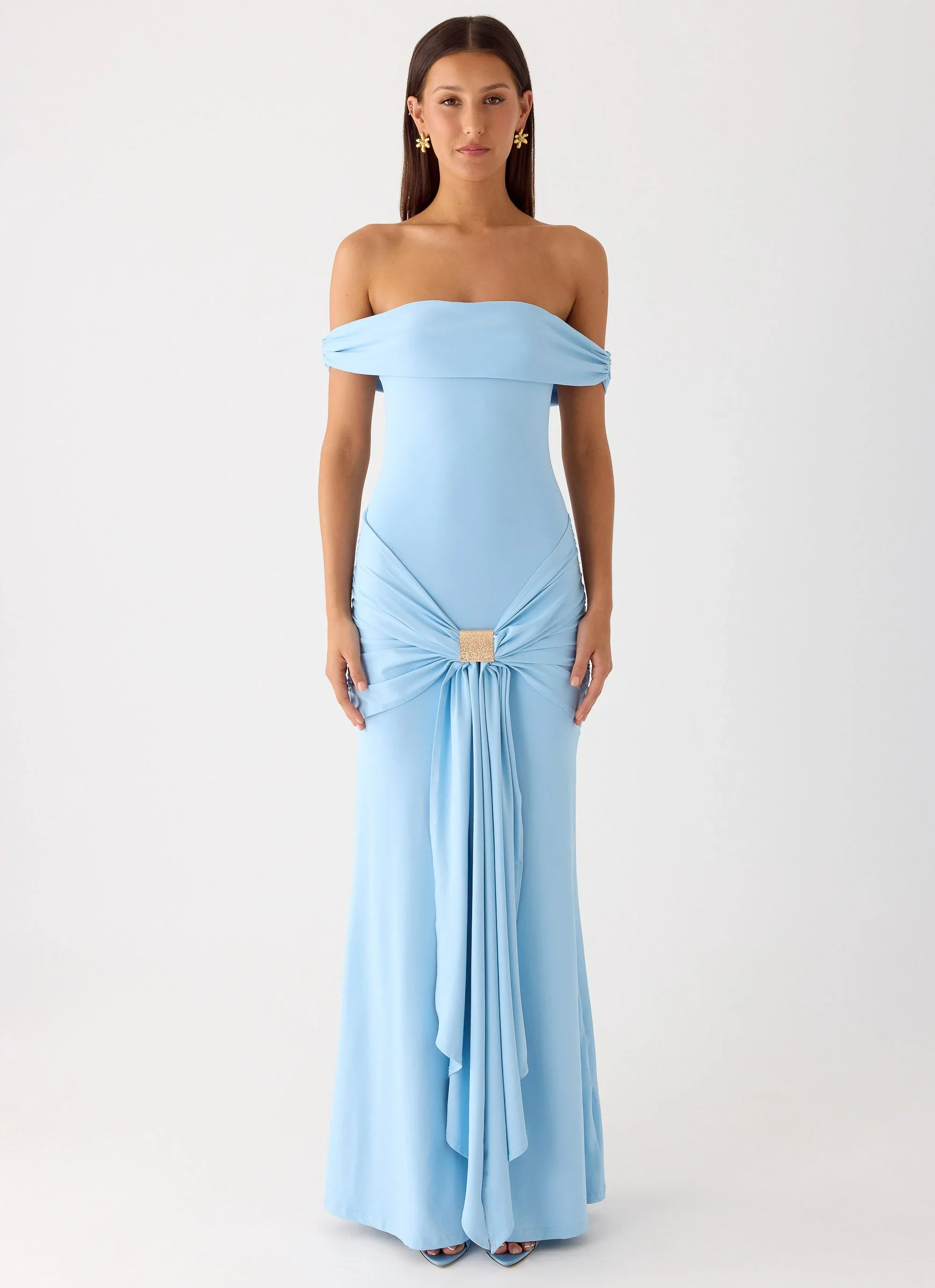 Vee Bardot Maxi Dress - Blue