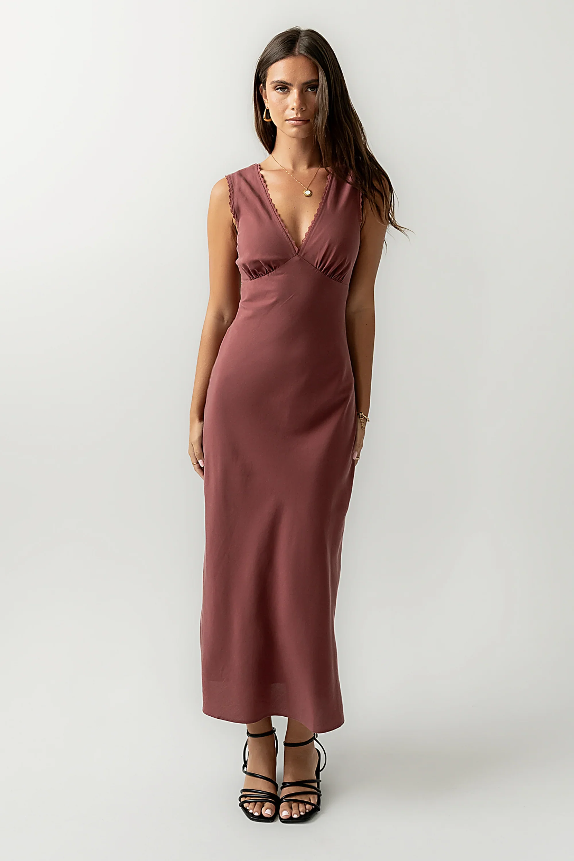 Hailey Lace Trim Maxi Dress in Marsala