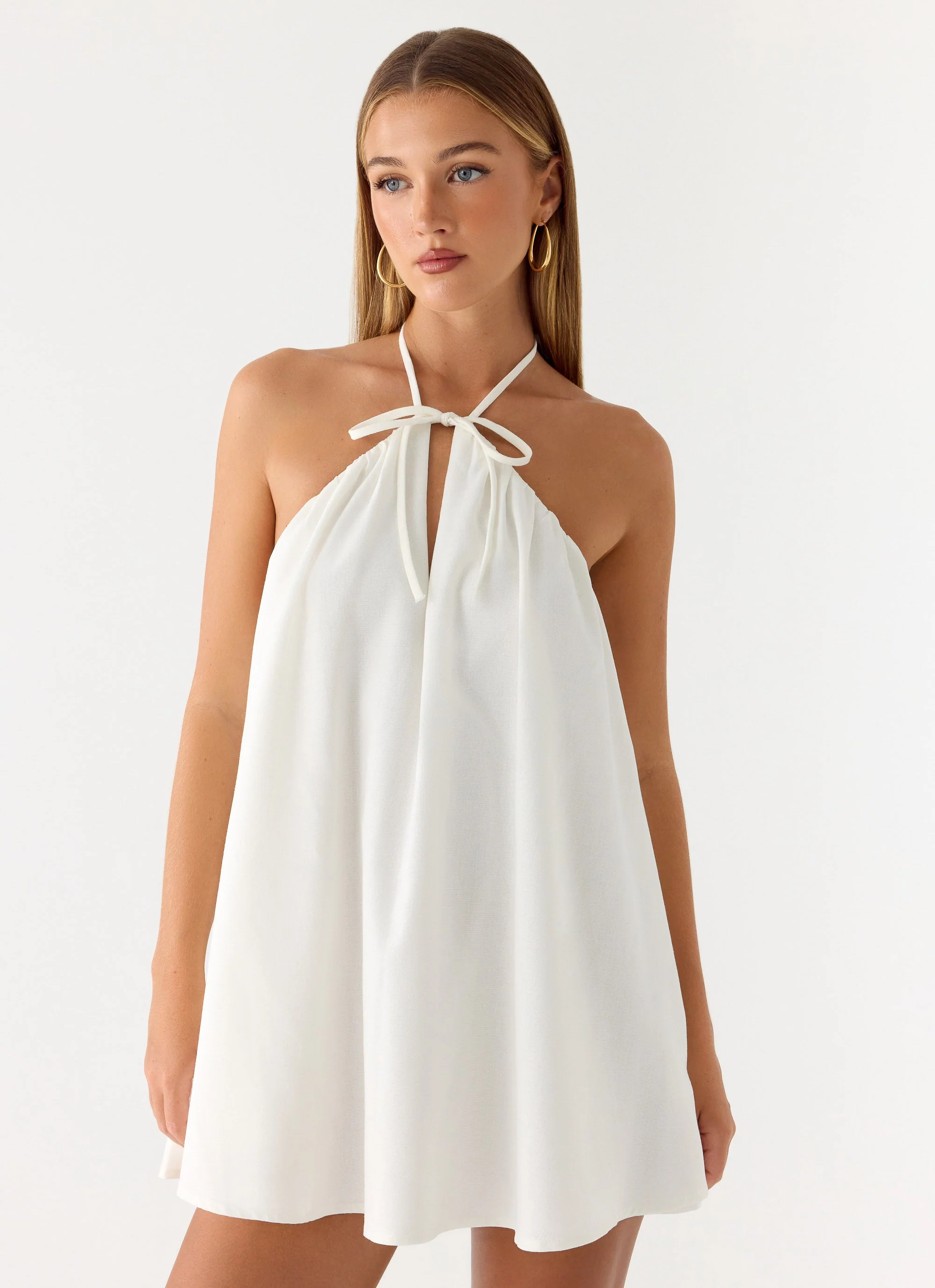Soft Breeze Linen Mini Dress - White - luluinthesky
