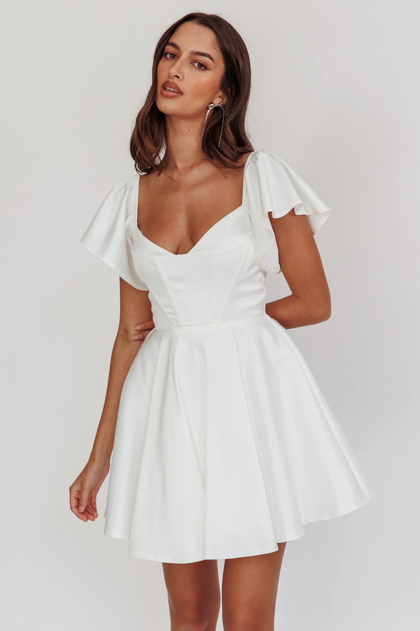 Tamelia Flutter Sleeve Mini Dress White - luluinthesky