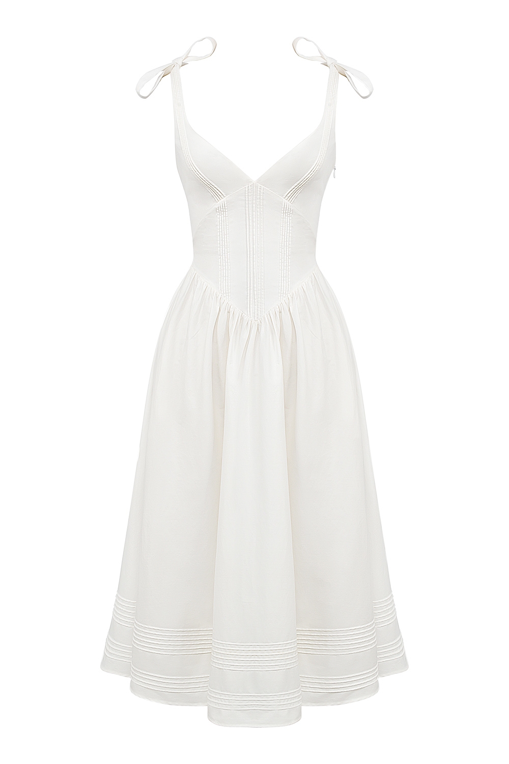 White Pin Tuck Cotton Midi Sundress