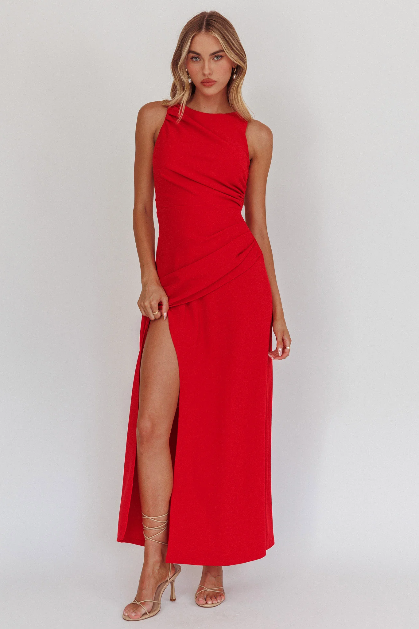 Firelights Lace-Up Back Maxi Dress Red