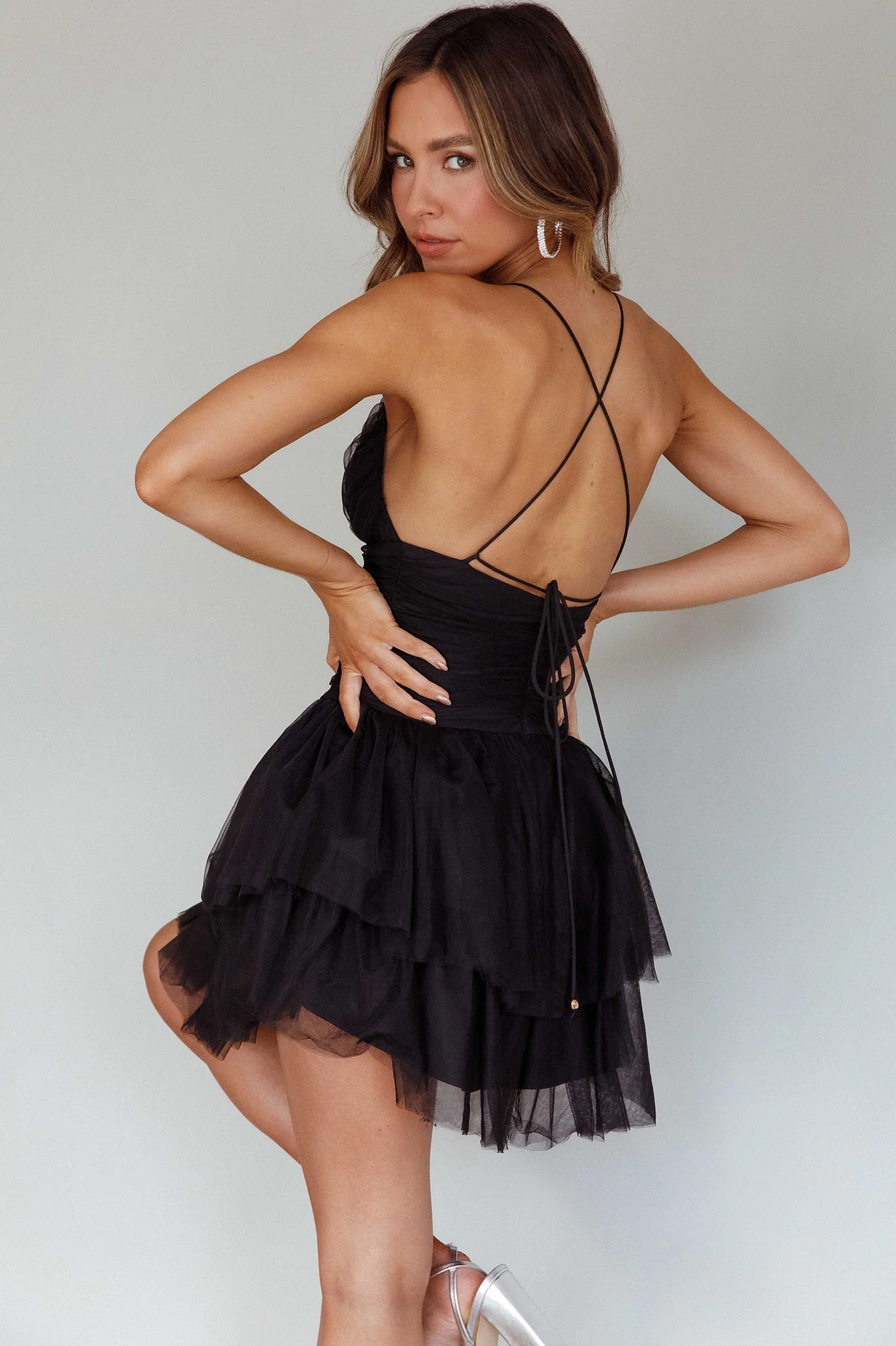 Nightingale Ruched Mesh Mini Dress Black - luluinthesky