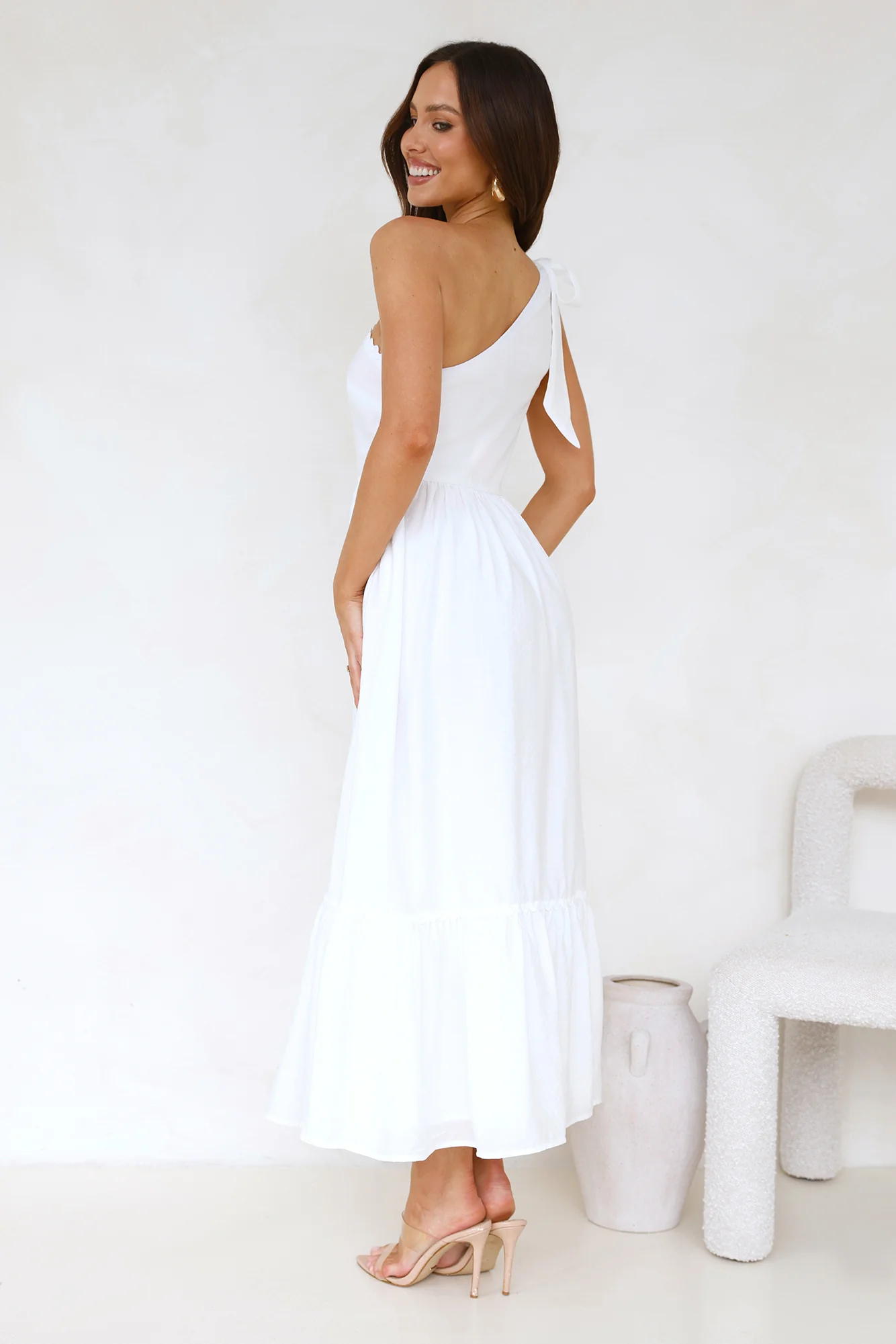 Calm Silence One Shoulder Maxi Dress White - luluinthesky